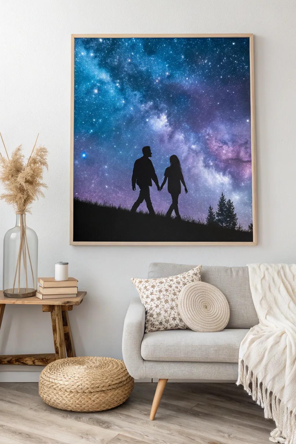 Capture the essence of love under a starry night with artistic silhouettes.