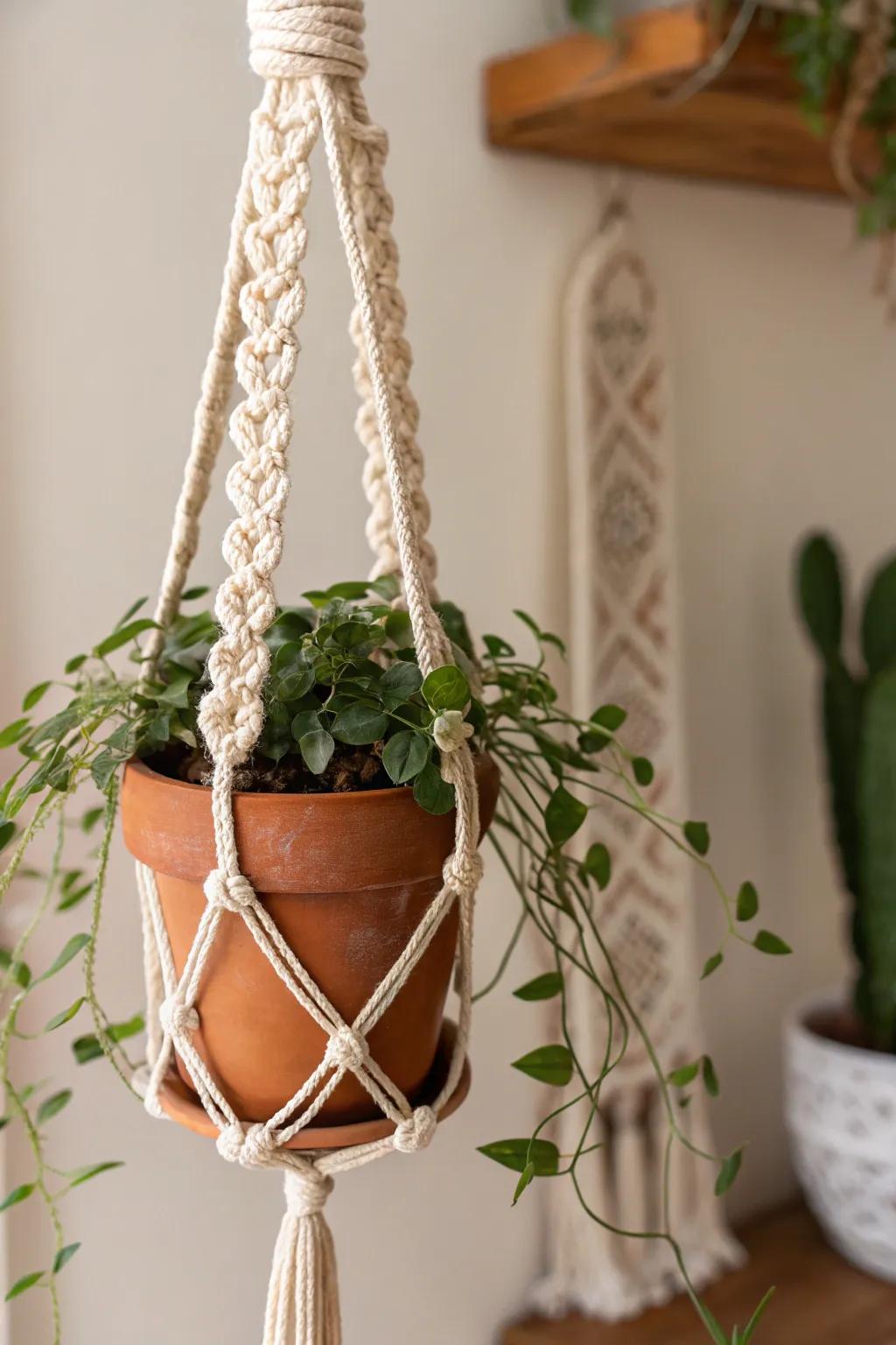 Elevate your space with timeless boho elegance—handmade macramé plant hangers that blend simplicity and natural beauty.