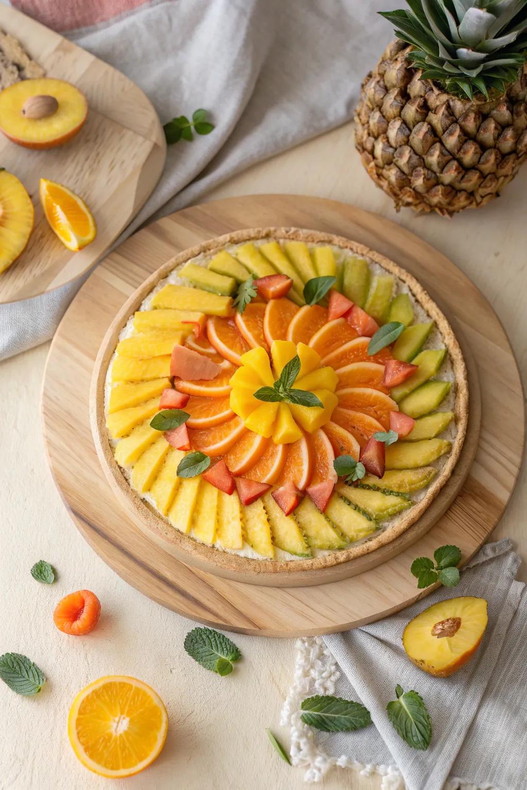 Bring a burst of sunshine to your table with this stunning sunburst fruit pizza!