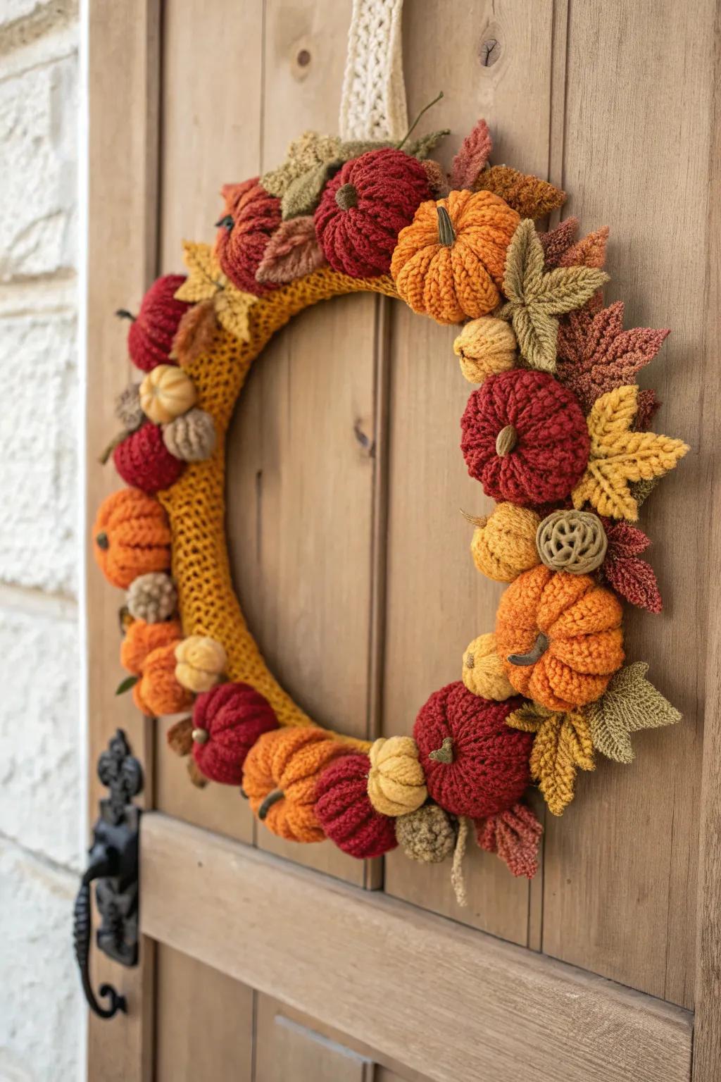 Embrace the cozy charm of autumn with this handcrafted crochet wreath, perfect for adding a seasonal touch to your home.