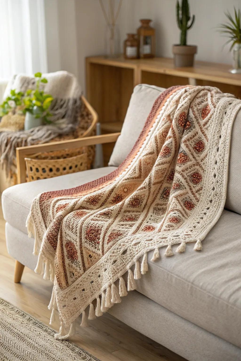 Wrap yourself in warmth and style with this handcrafted crochet blanket, the perfect addition to your minimalist sanctuary.