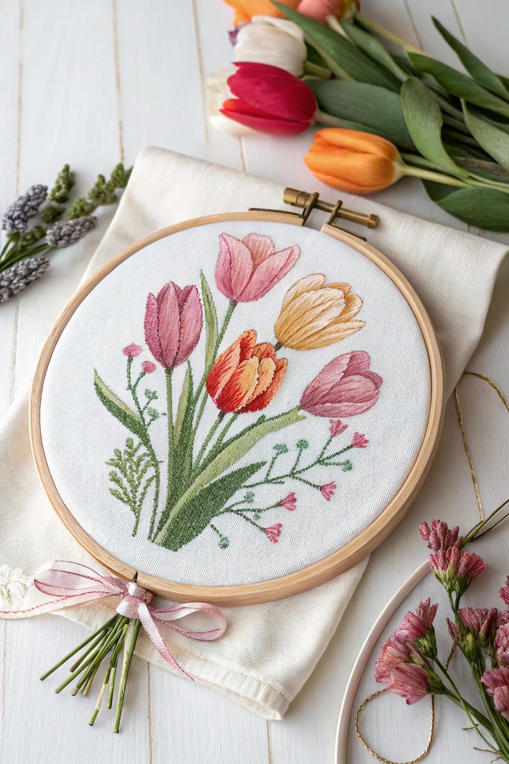 Craft timeless elegance: A delicate floral cross stitch bouquet that adds warmth and charm to any space.