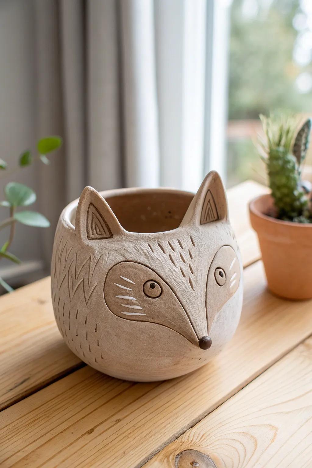 Add a playful touch to your home decor with a charming fox face pinch pot, perfect for bringing a smile to your day.