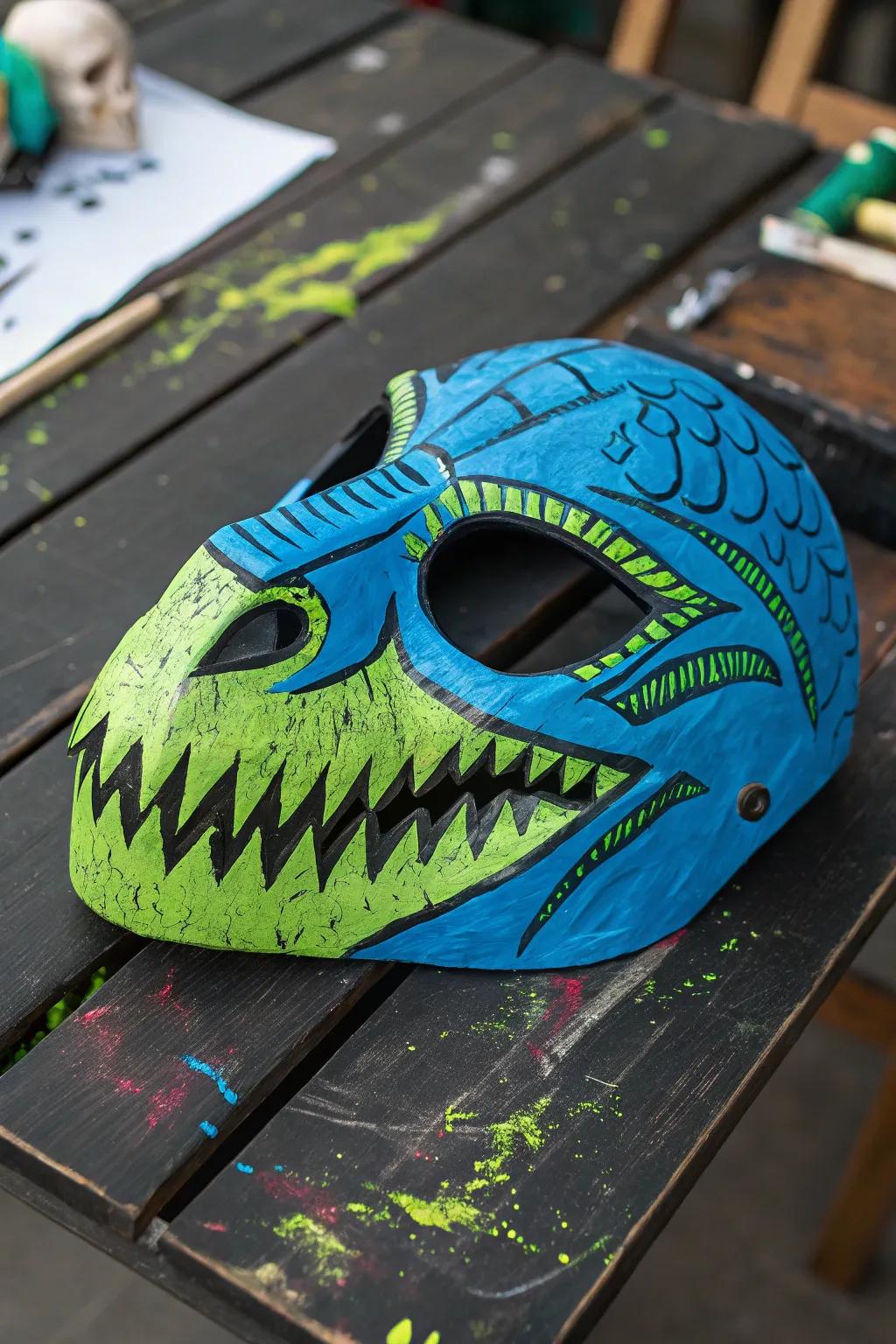 Unleash your creativity with a vibrant dino mask masterpiece!
