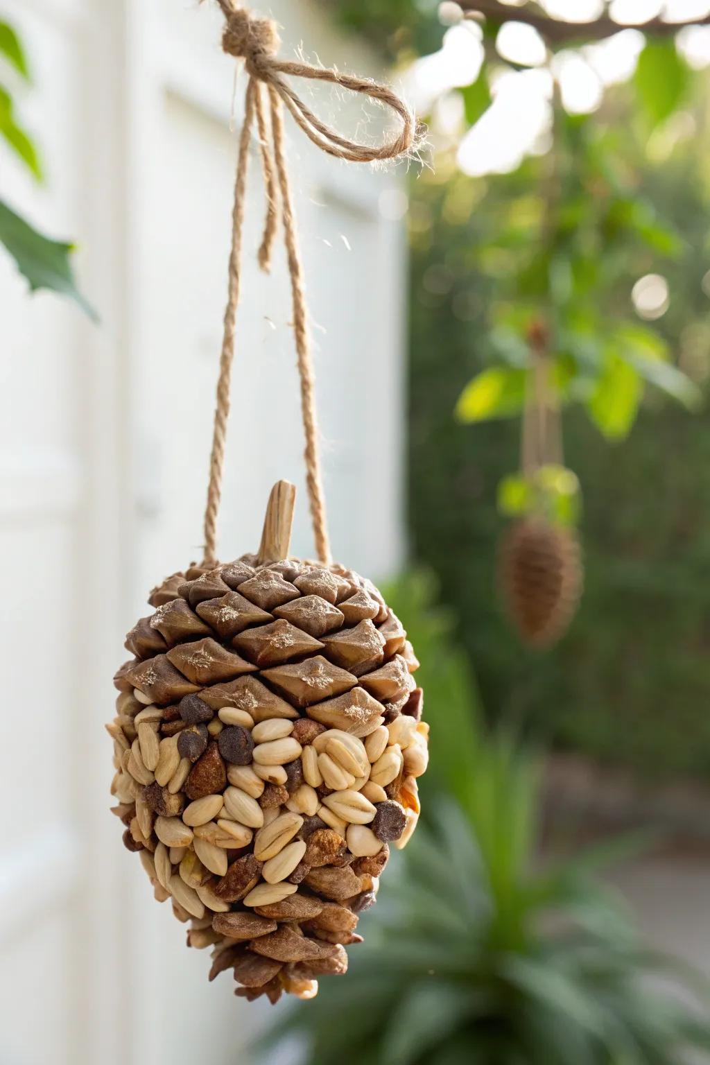 Craft your own backyard haven with this charming pinecone bird feeder.