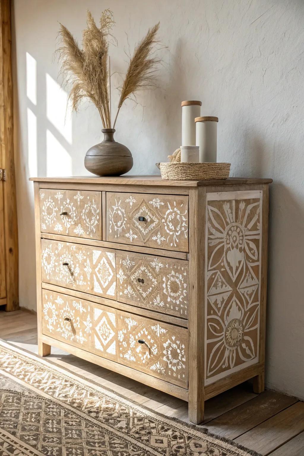 Transform your space with stenciled boho magic and embrace the art of simplicity and style.