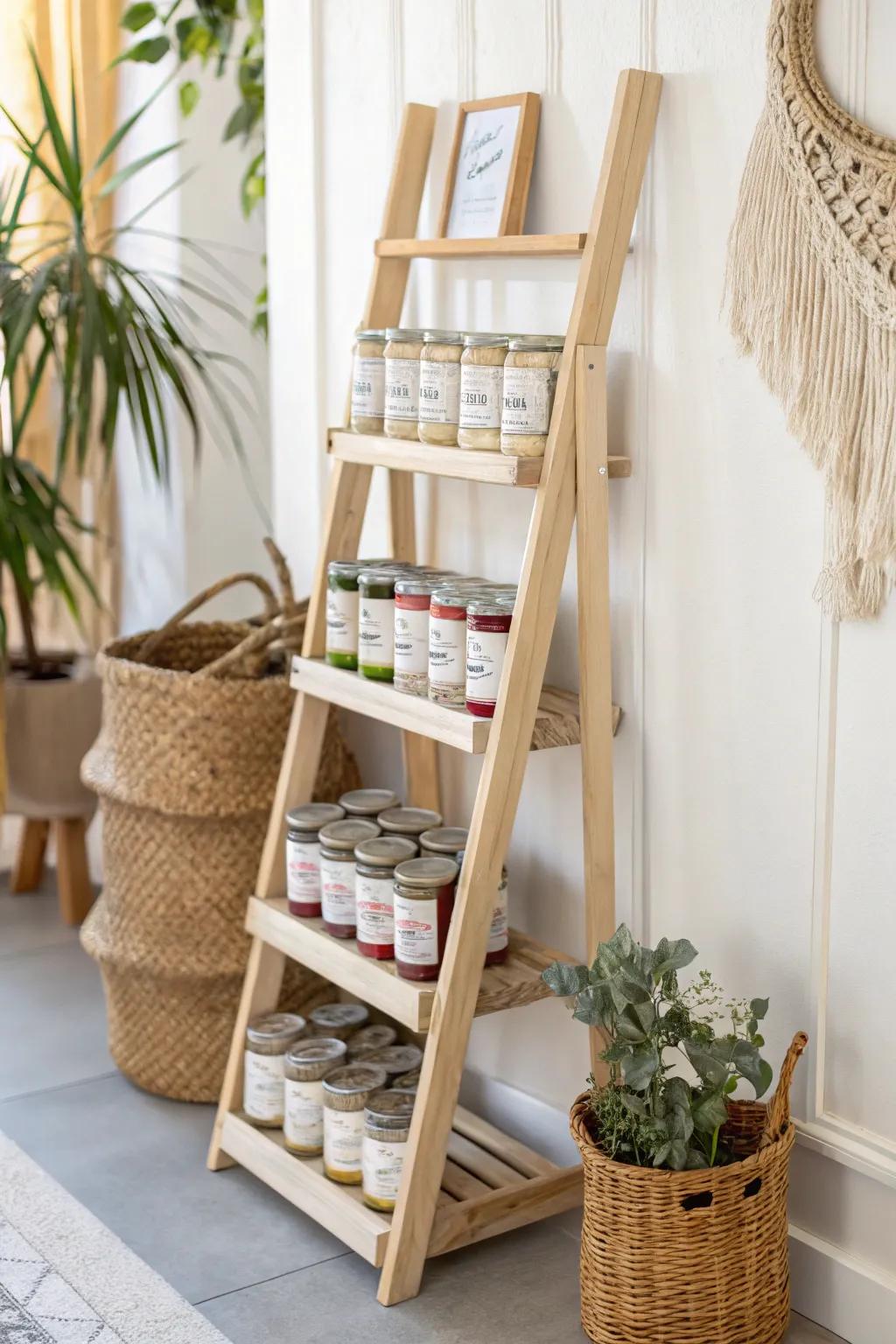 Elevate your pantry space with chic tiered racks for effortless organization and style.