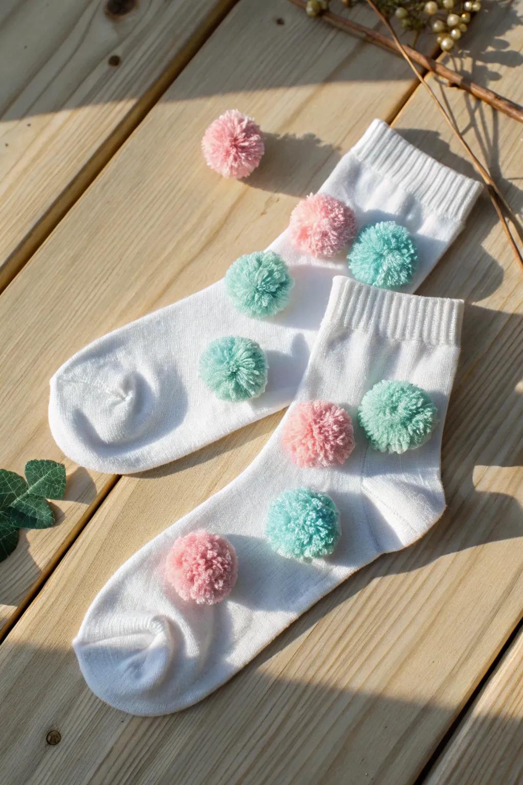 Step into whimsy with these delightful Pom-Pom Party Socks—where minimalist elegance meets playful charm!