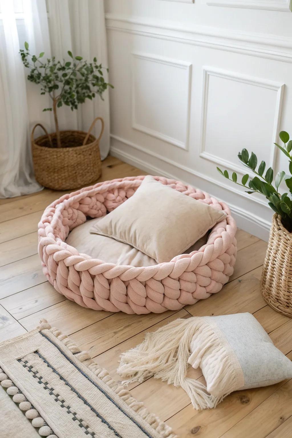 Create a warm haven for your furry friend with this no-sew fleece dog bed, blending minimalist elegance with cozy Boho charm.