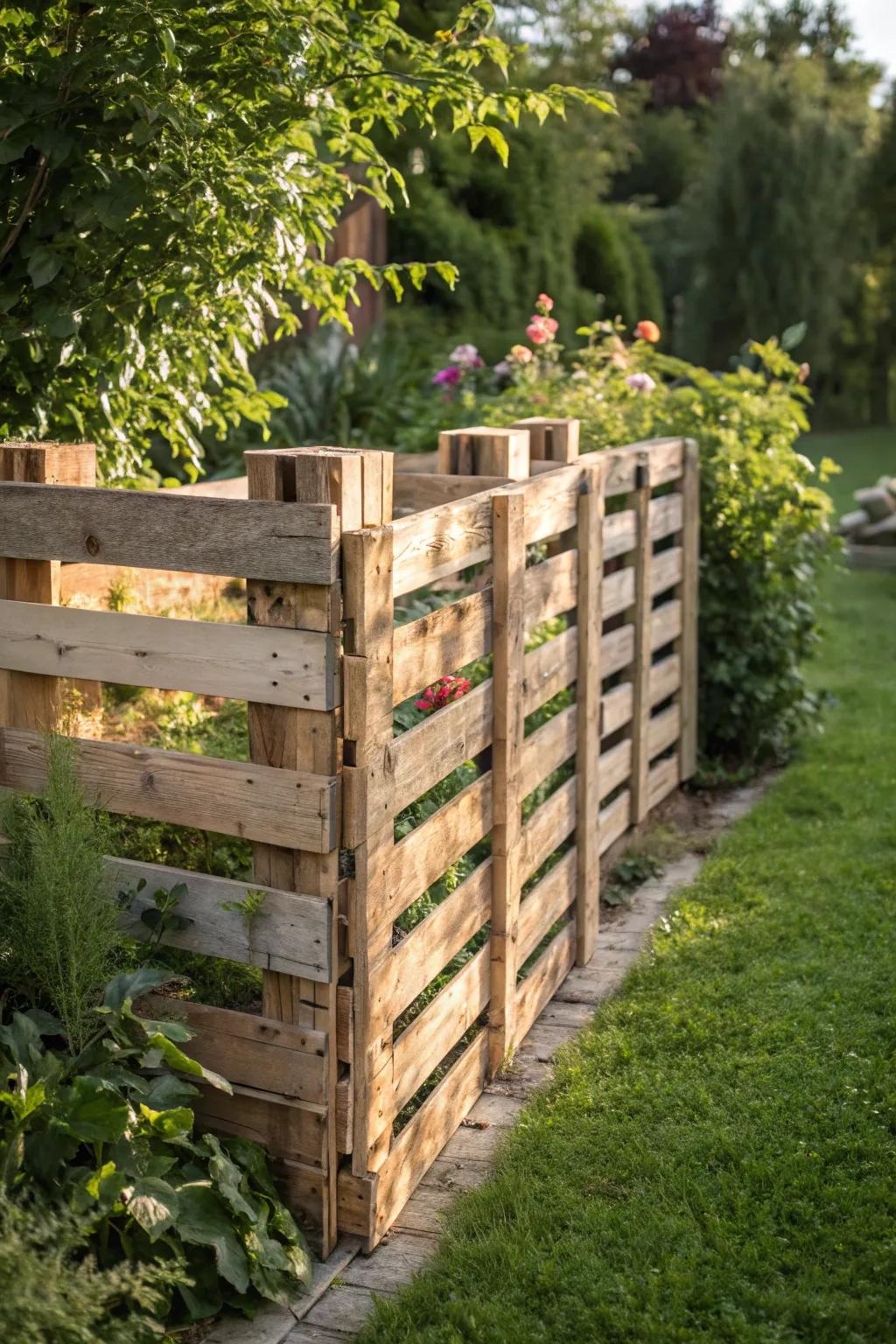 Transform your garden with the rustic charm of a DIY wooden pallet fence.