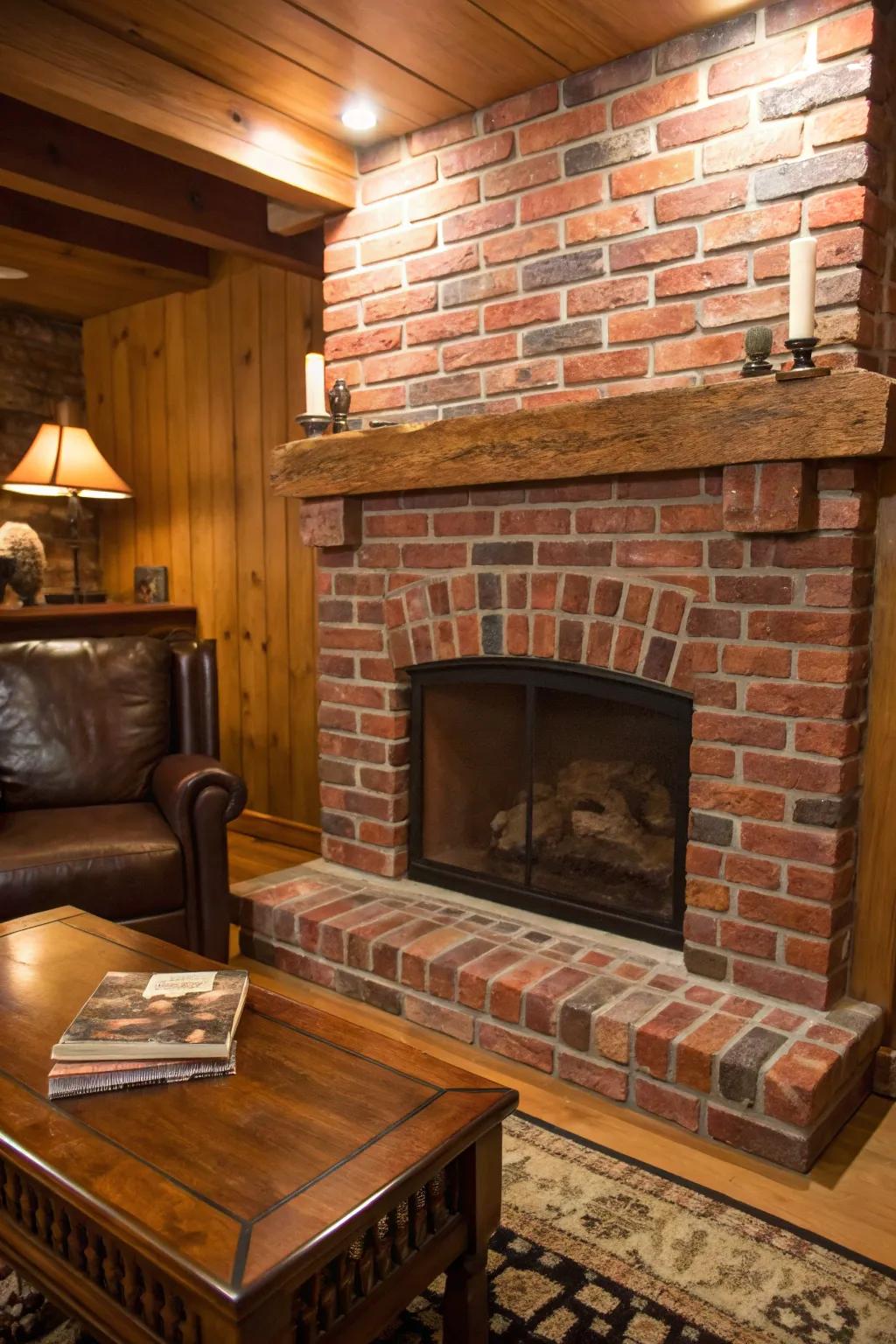 Transform your space with a stunning faux brick fireplace – rustic charm without the hassle.