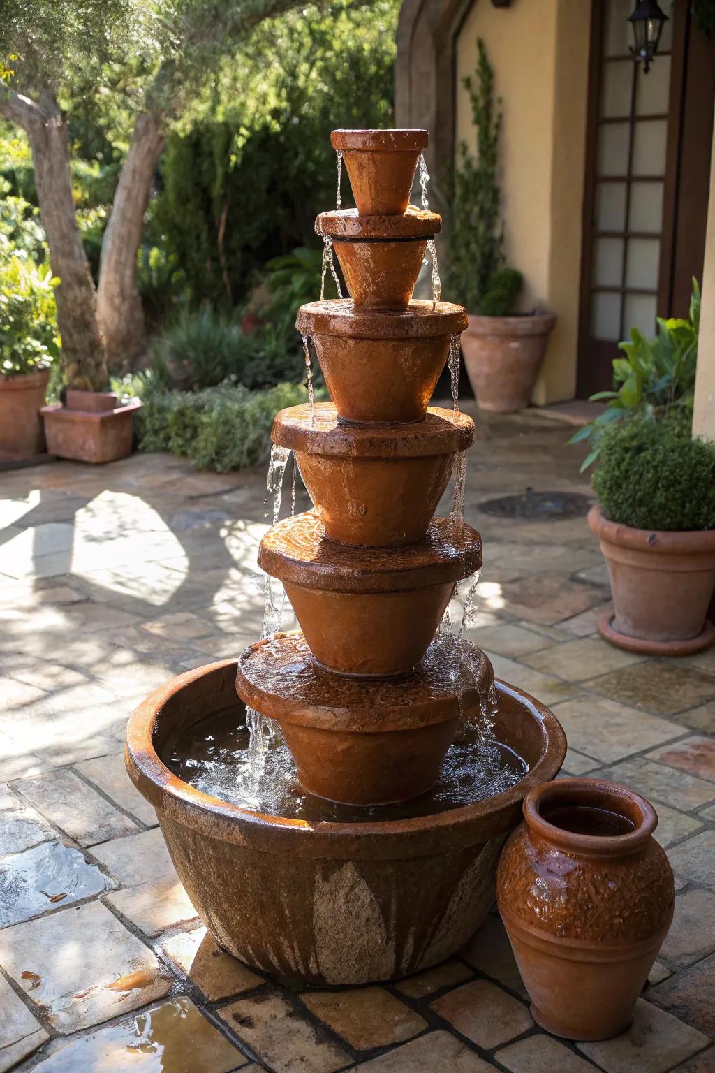 Transform your patio into a tranquil retreat with a handmade terracotta pot fountain.