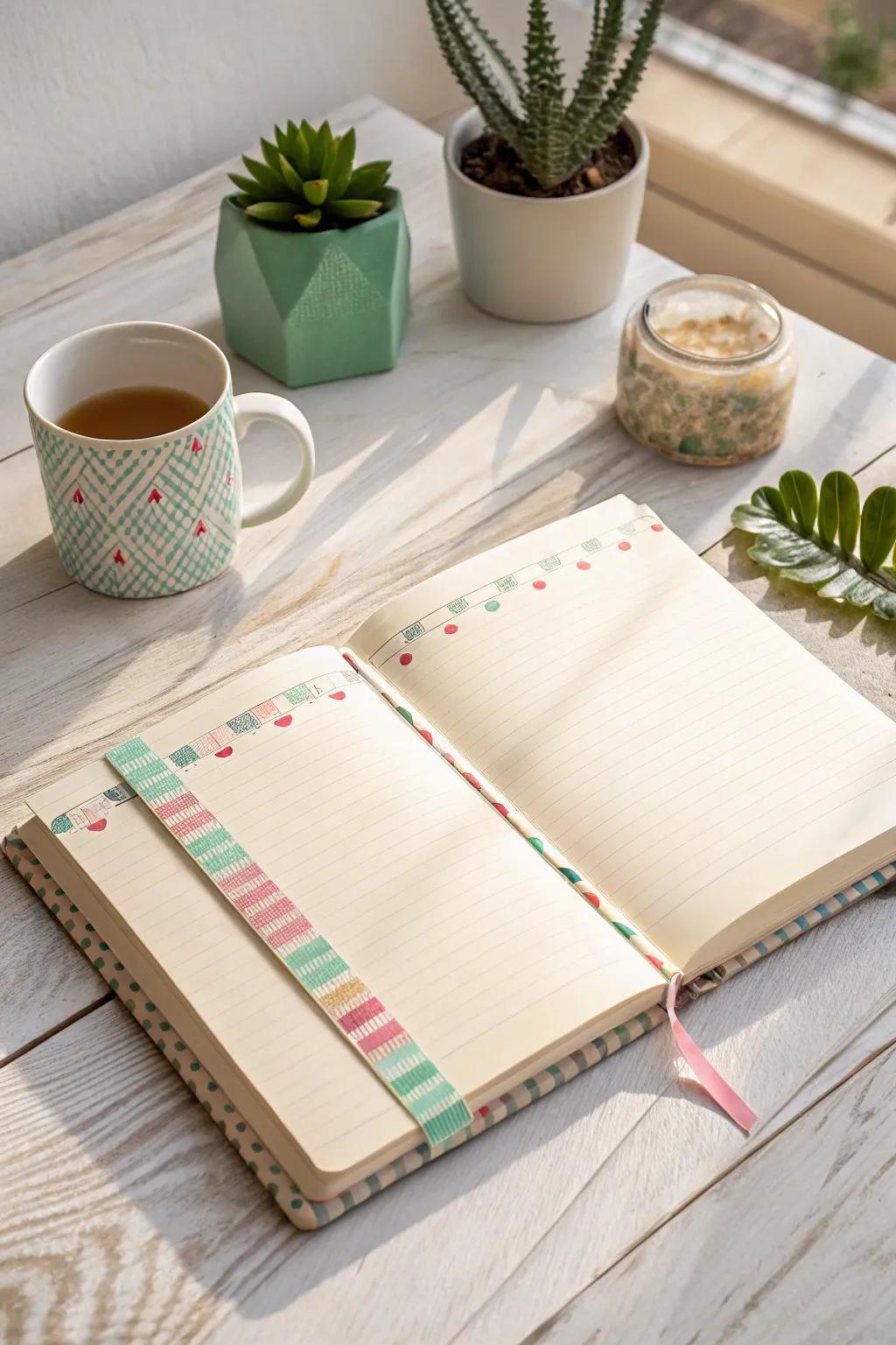 Transform your journal into a masterpiece with a touch of washi tape magic. 🌿✨ #DIYJournal #WashiTapeWonder