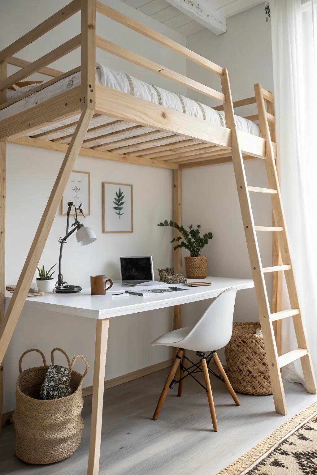 Elevate Your Space: Transform small rooms with a stylish loft bed and desk combo, perfect for functional elegance.