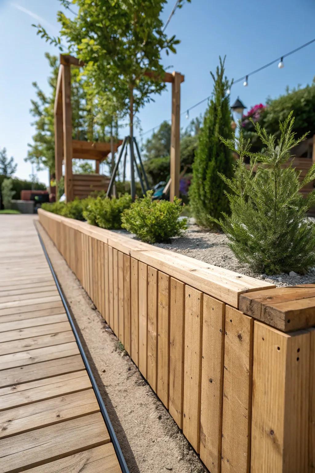 Elevate your playground with the timeless charm of wooden borders, blending simplicity and natural beauty.