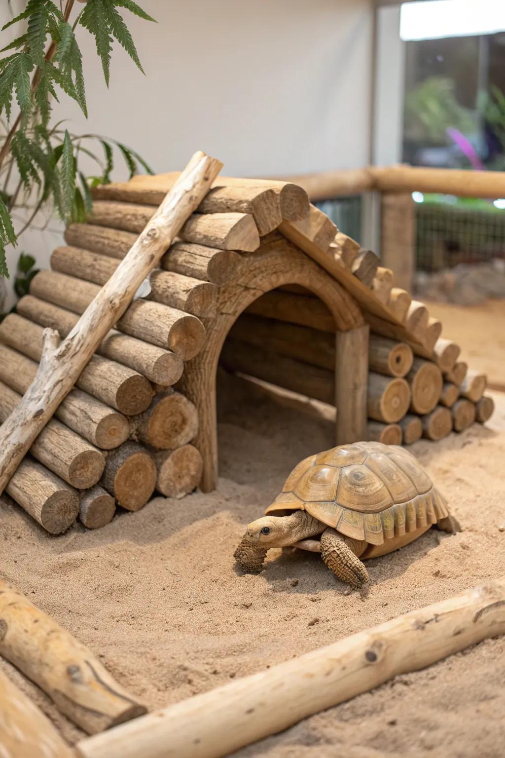 Transform your tortoise's world with a Wooden Log Paradise — where natural beauty meets minimalist design.
