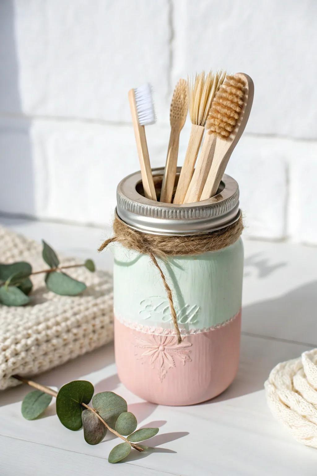 Discover rustic elegance with this DIY mason jar toothbrush holder, blending Scandinavian simplicity with boho charm.