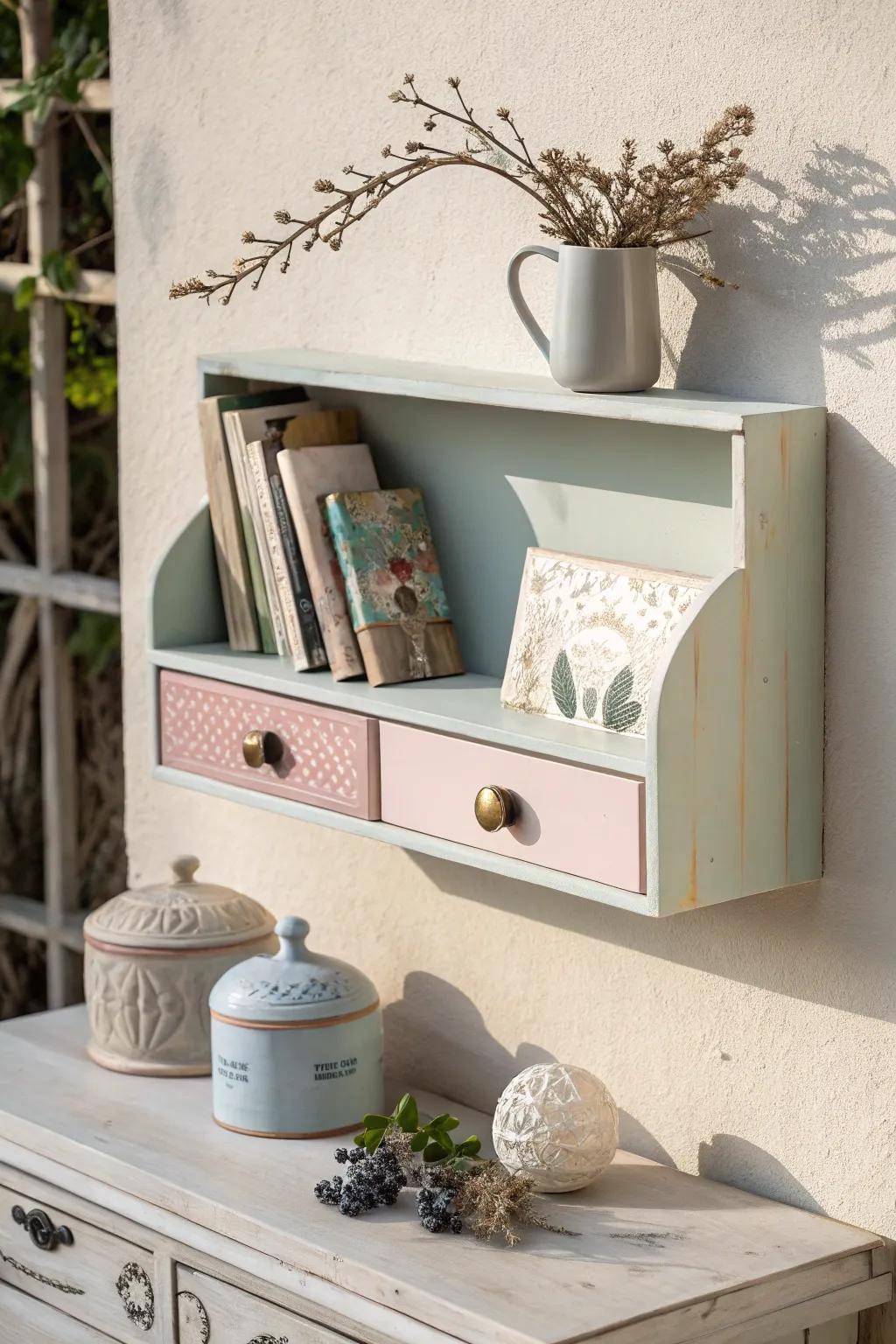 Transform old drawers into chic wall shelves for a minimalist Scandinavian touch with Boho charm.
