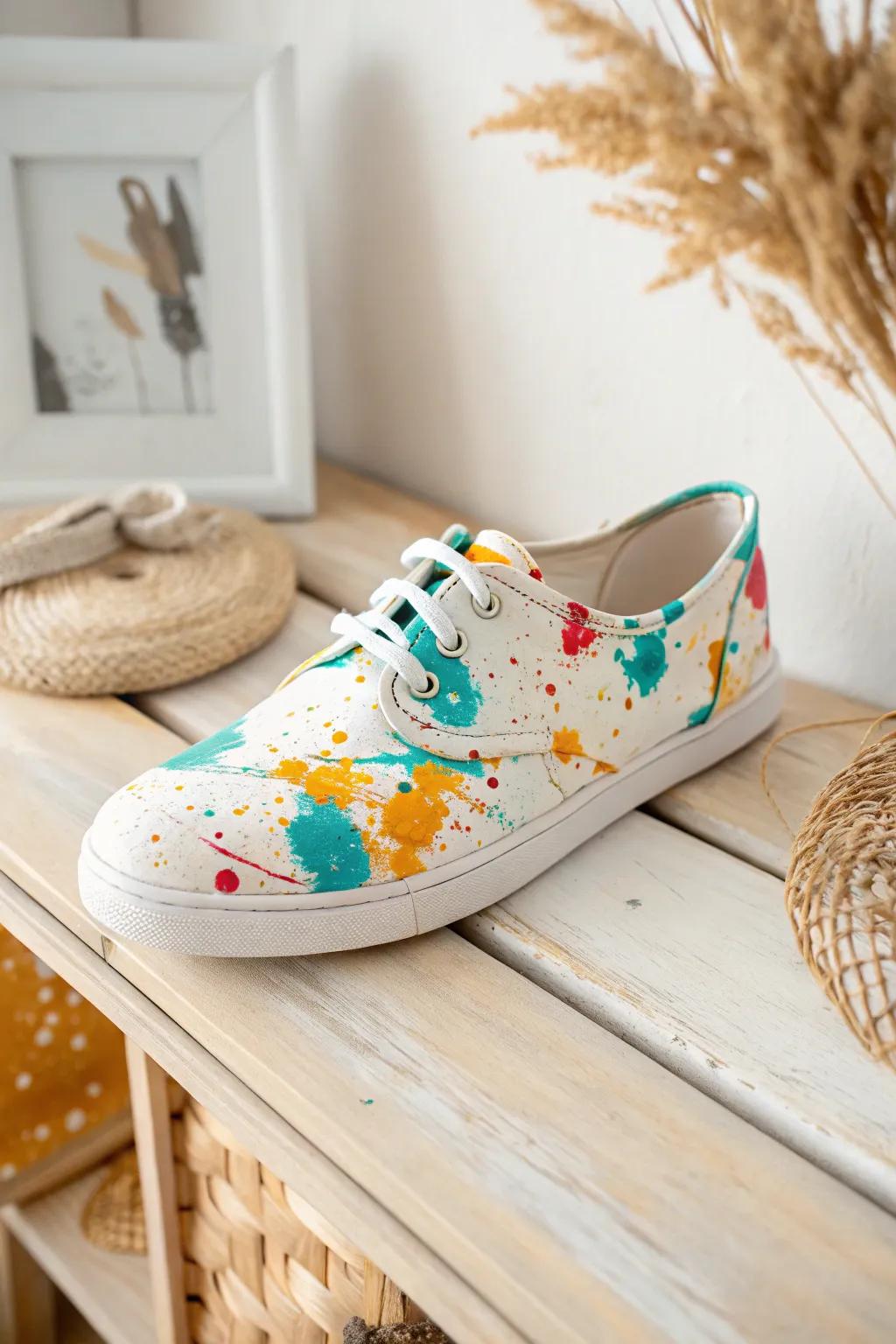 Step into art with every stride – embrace vibrant creativity with abstract color splash shoes.