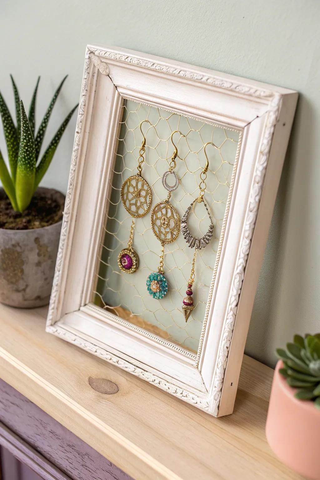 Transform your old frames into elegant earring displays—where style and organization meet simplicity.