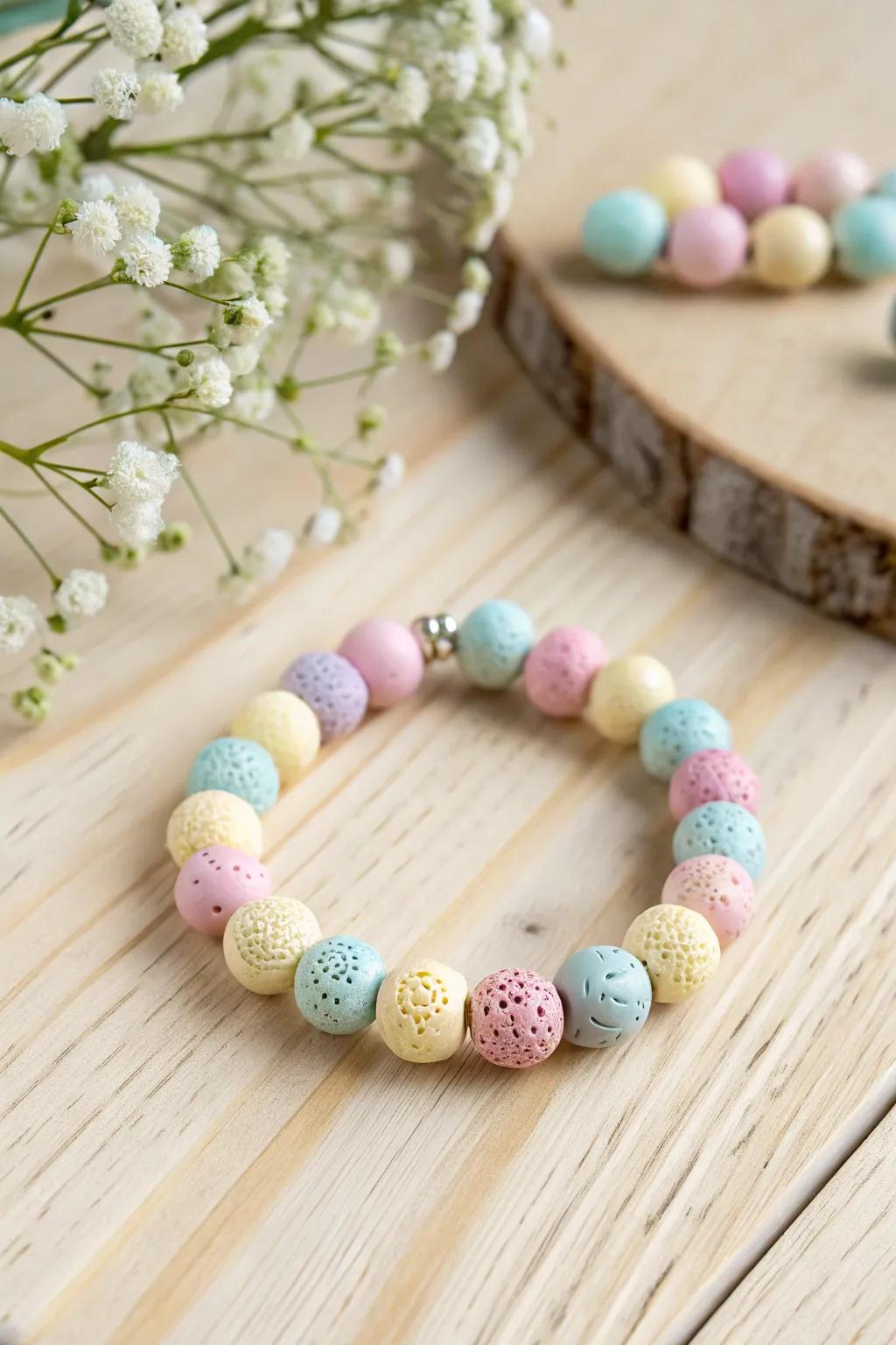 Pastel Perfection: Embrace the elegance of spring with a handcrafted clay bead bracelet in soothing pastels.