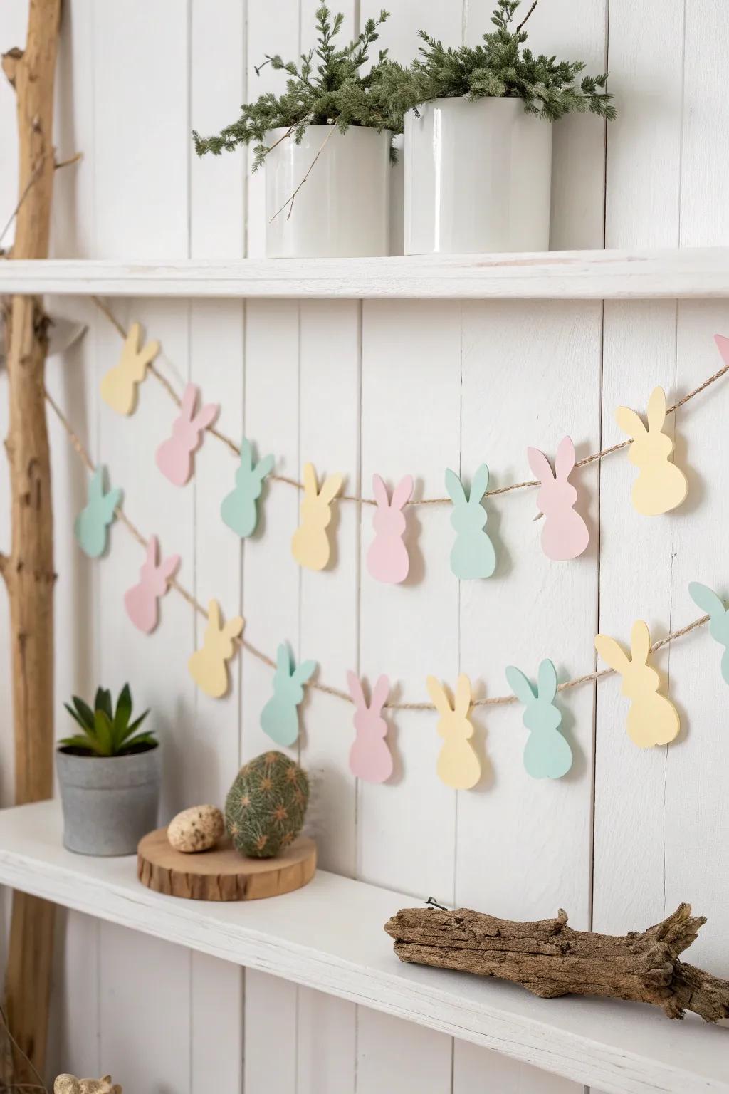 Bring a touch of spring into your home with this charming pastel paper bunny garland. Perfect for adding a minimalist yet festive flair to your Easter decor!