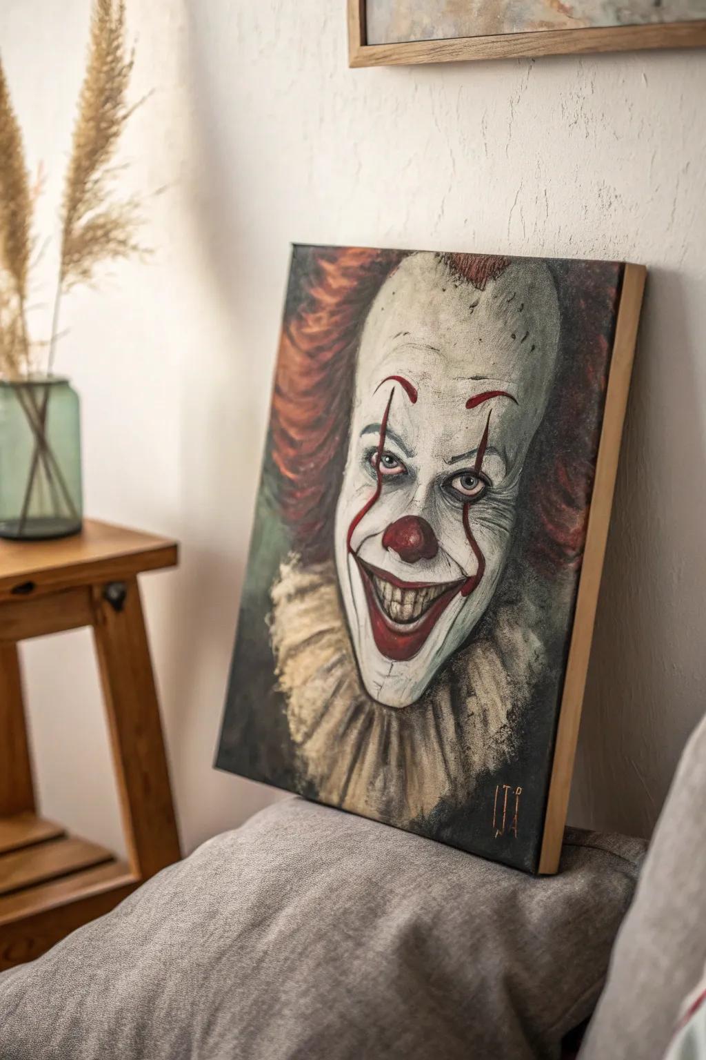 Mastering the Art of Eerie Elegance: Creepy Clown Canvas with Scandinavian Boho Charm