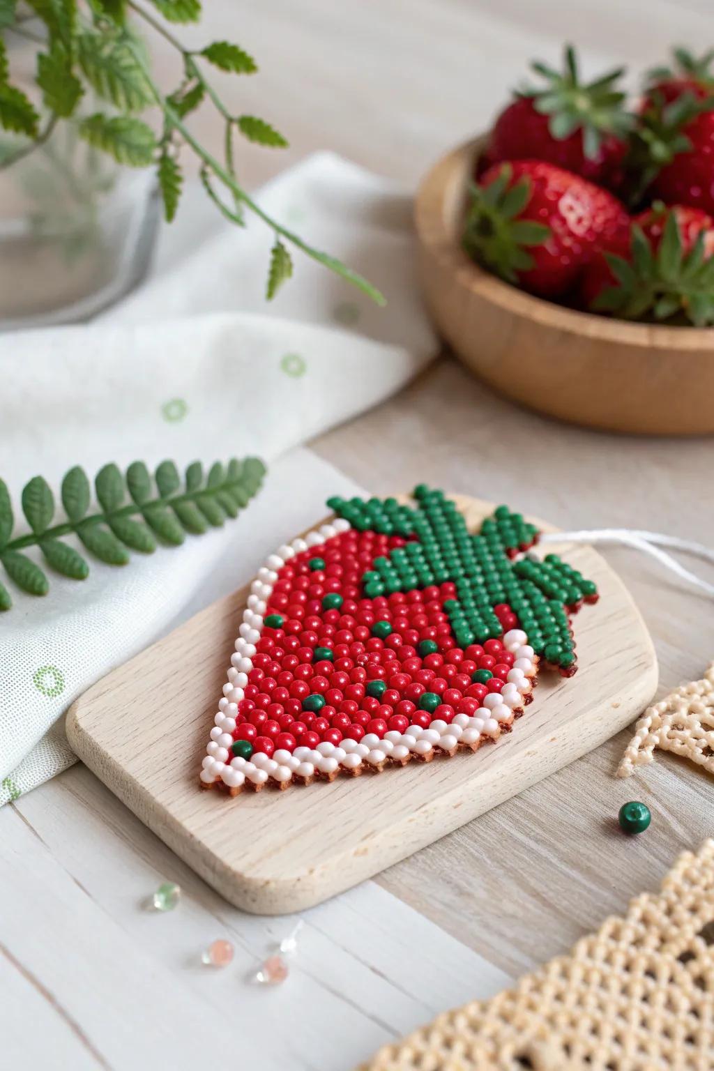 Add a touch of charm to your kitchen with these delightful strawberry Perler bead magnets!