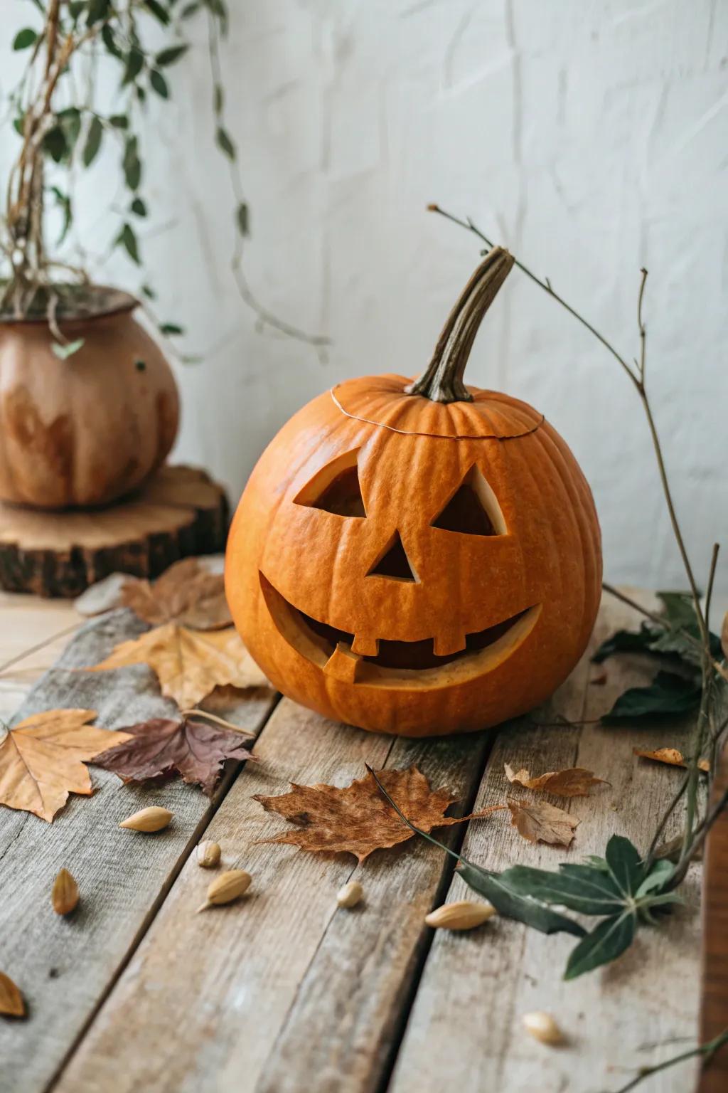 Embrace the timeless charm of a classic jack-o'-lantern smile this Halloween with effortless elegance.