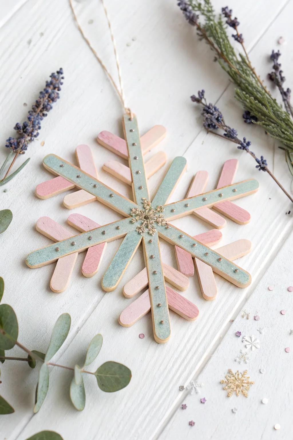 Crafted with love: Popsicle stick snowflakes that add a touch of magic and simplicity to your holiday decor.