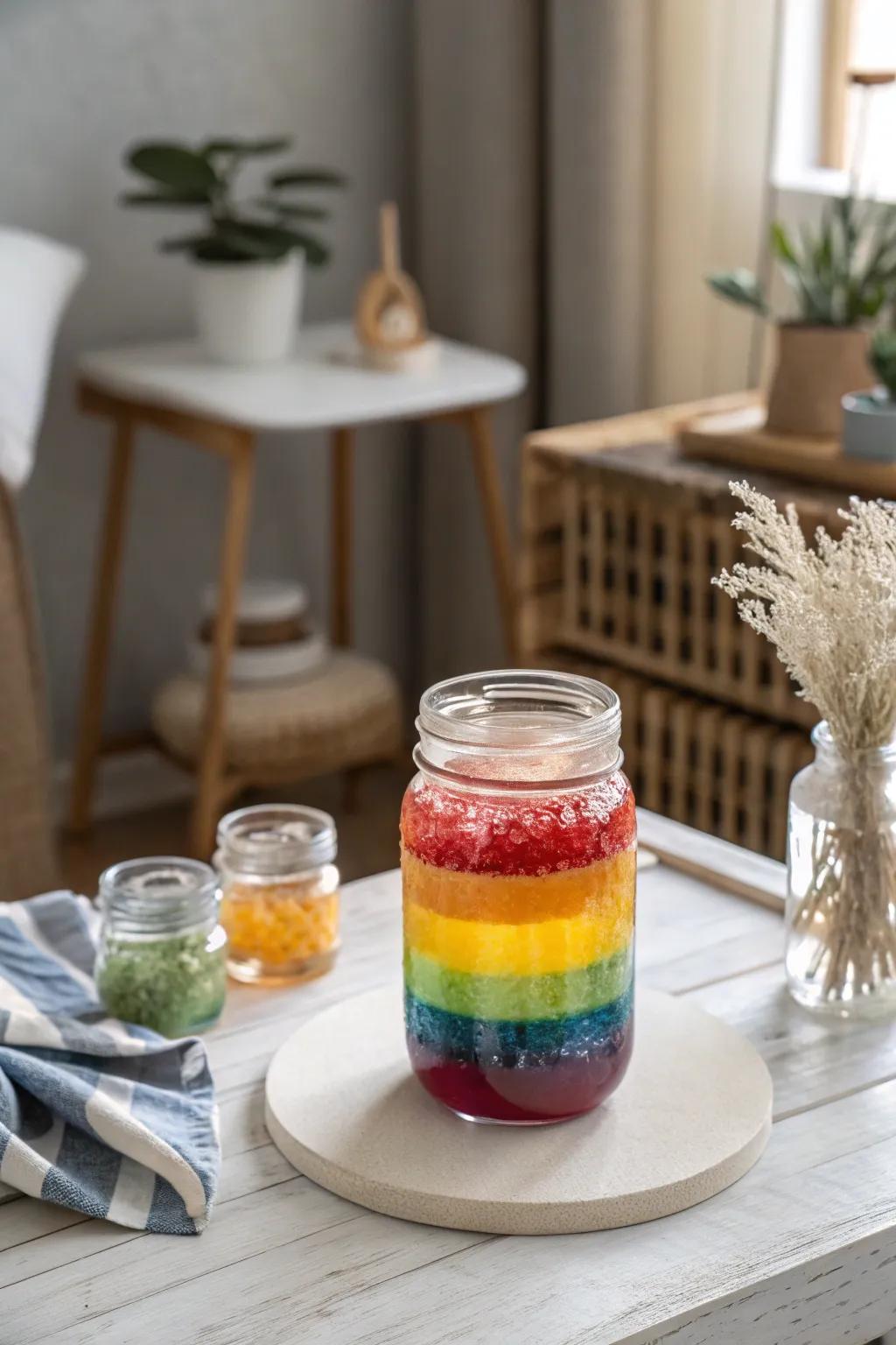 Discover the magic of science with this enchanting rainbow jar experiment, perfect for curious young minds!