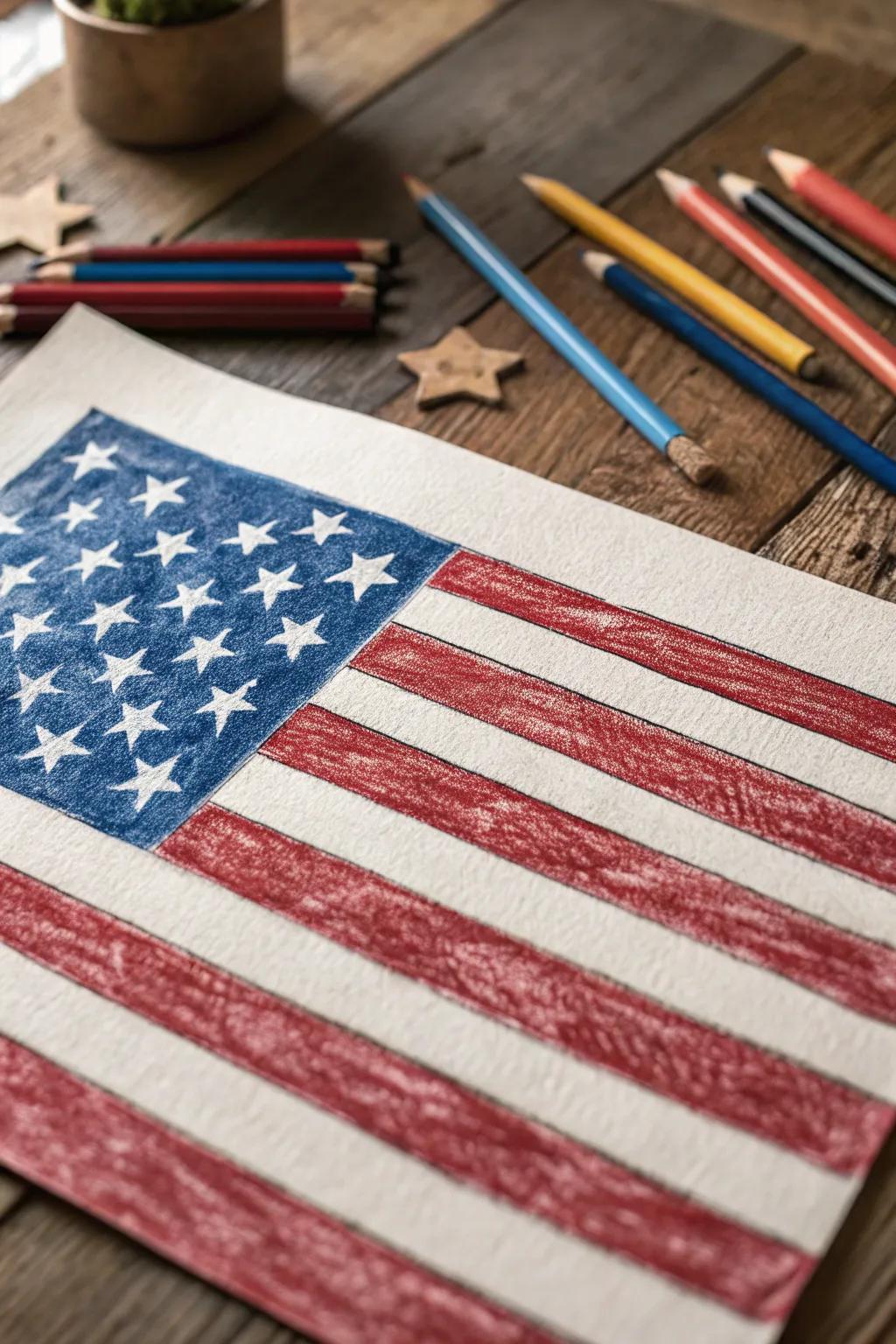 Celebrate craftsmanship and patriotism with this vibrant hand-drawn American flag.