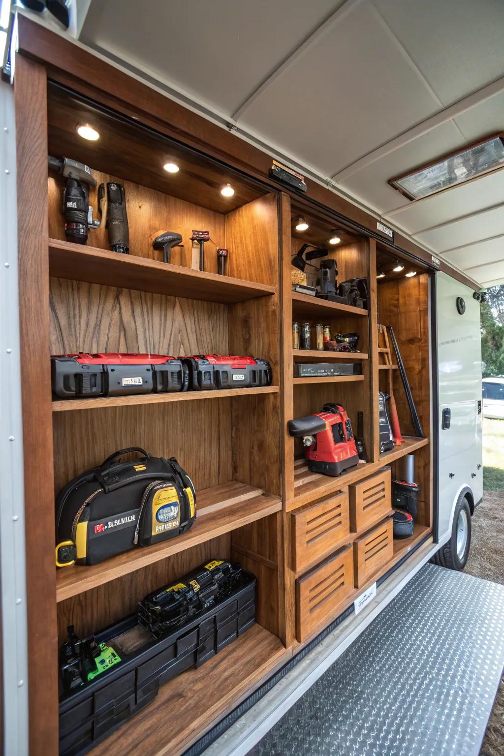 Maximize your trailer space with custom-crafted shelving solutions.