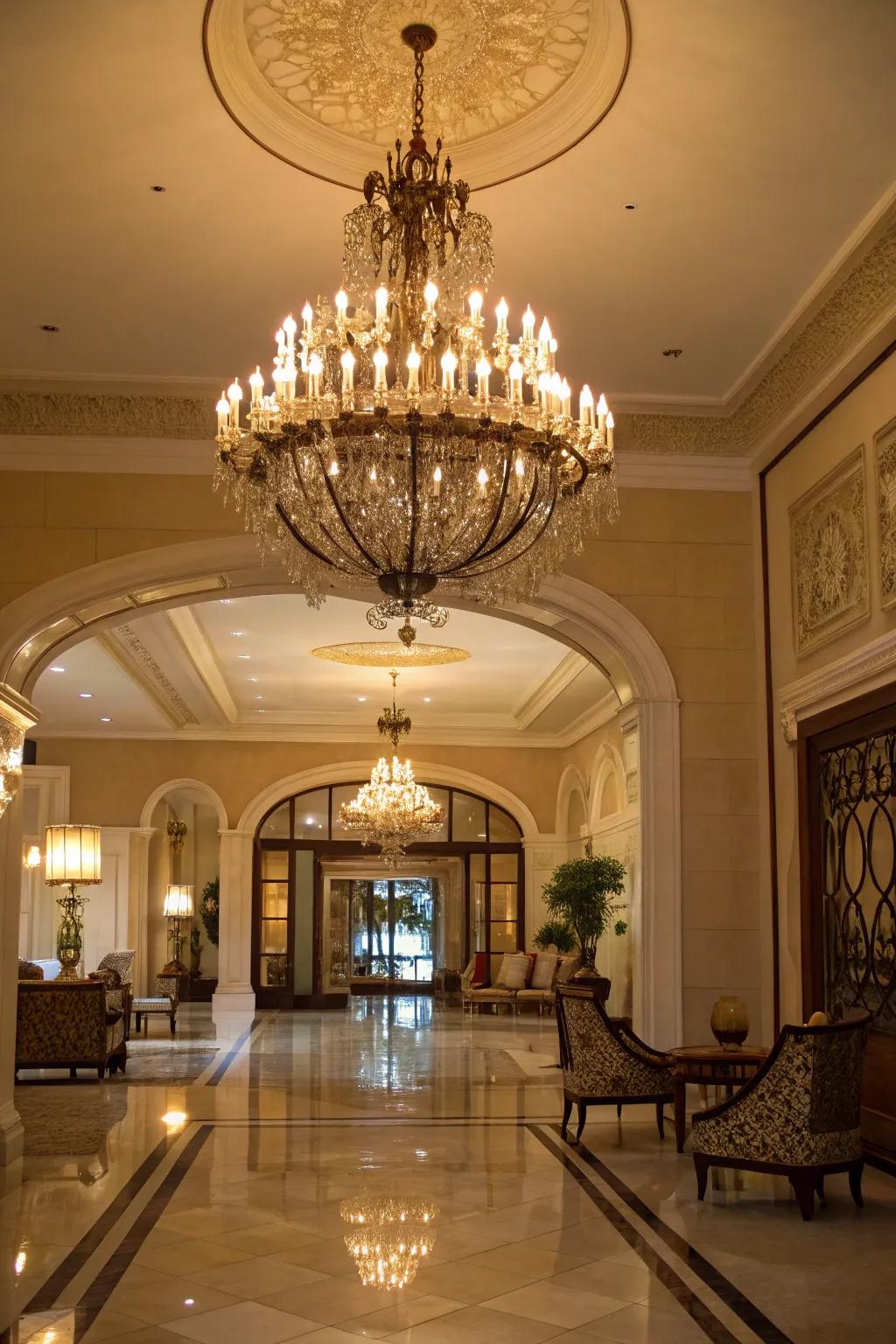 A chandelier brings elegance and sophistication to any entryway.