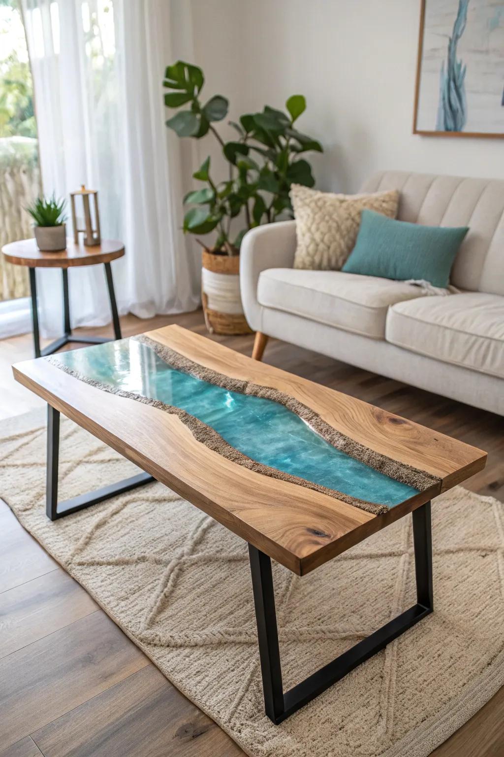Bring the calm of a flowing river into your home with this stunning epoxy river coffee table. A perfect blend of nature and design elegance.