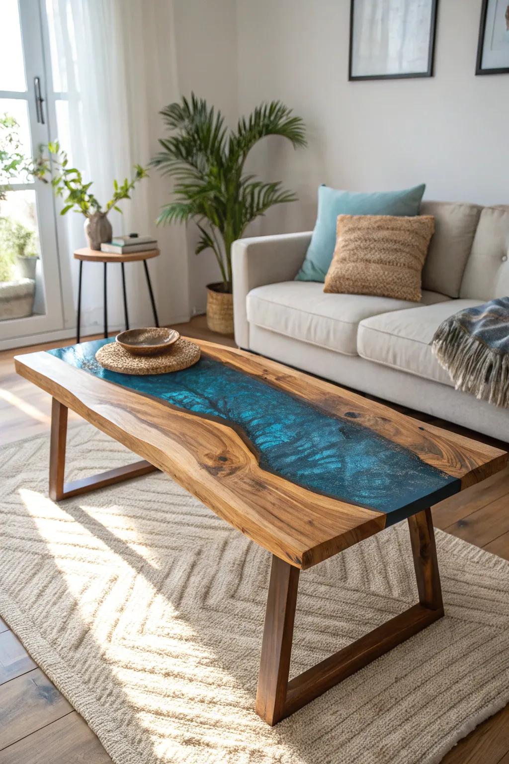Bring the beauty of nature indoors with an enchanting epoxy river table that captivates with its simplicity and elegance.