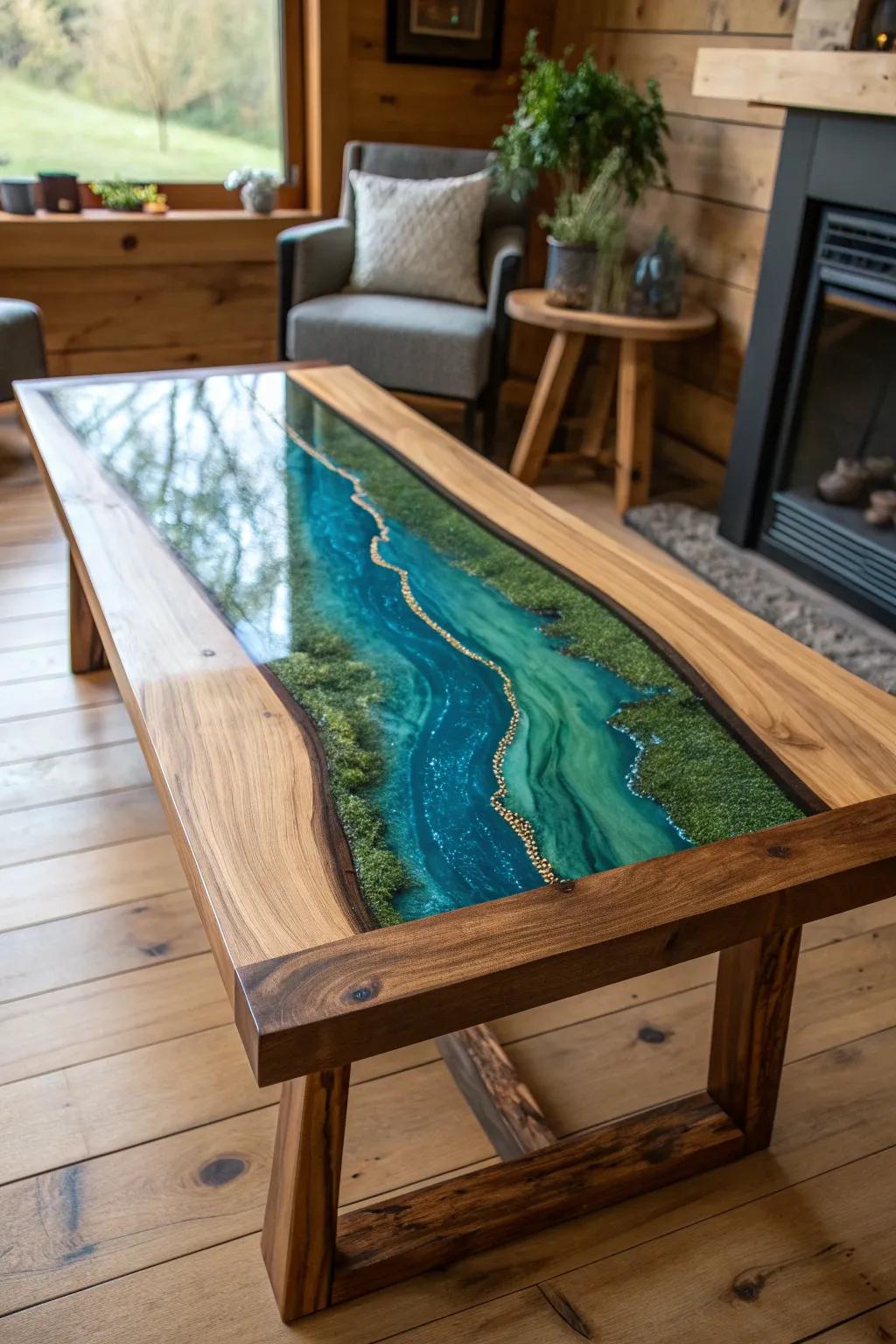 Experience the serenity of a handcrafted epoxy river table, where nature meets artistry.