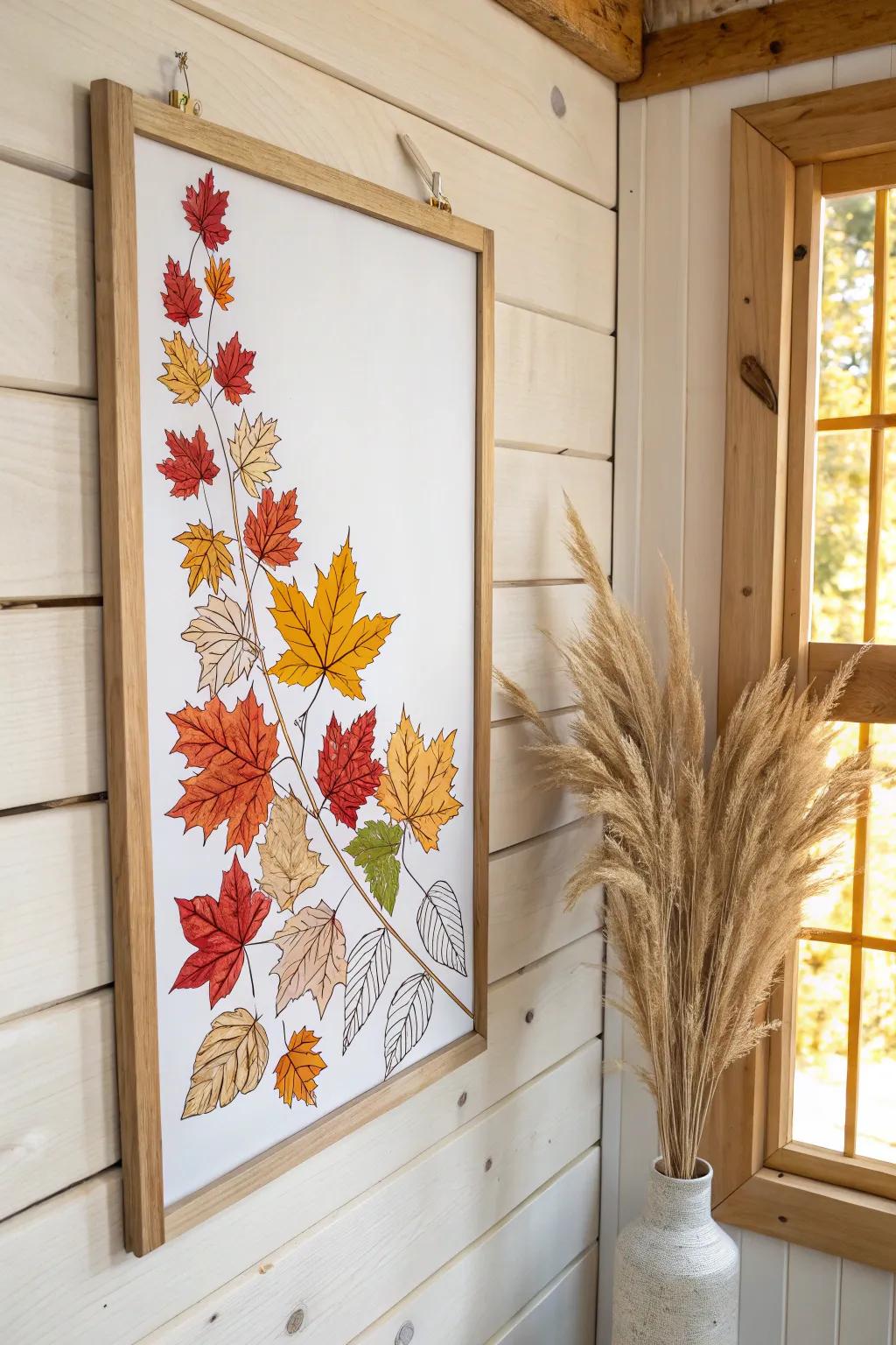 Embrace the beauty of fall with a minimalist touch—where autumn leaves dance in vibrant hues on a simple canvas.
