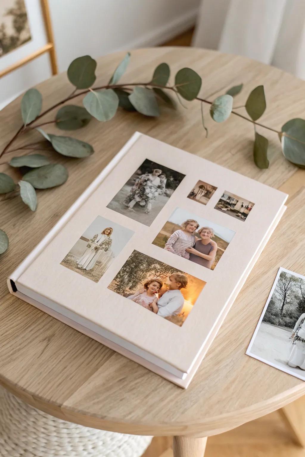 Capture cherished family memories with a personalized photo collage booklet cover, blending minimalist elegance with a touch of Boho charm.