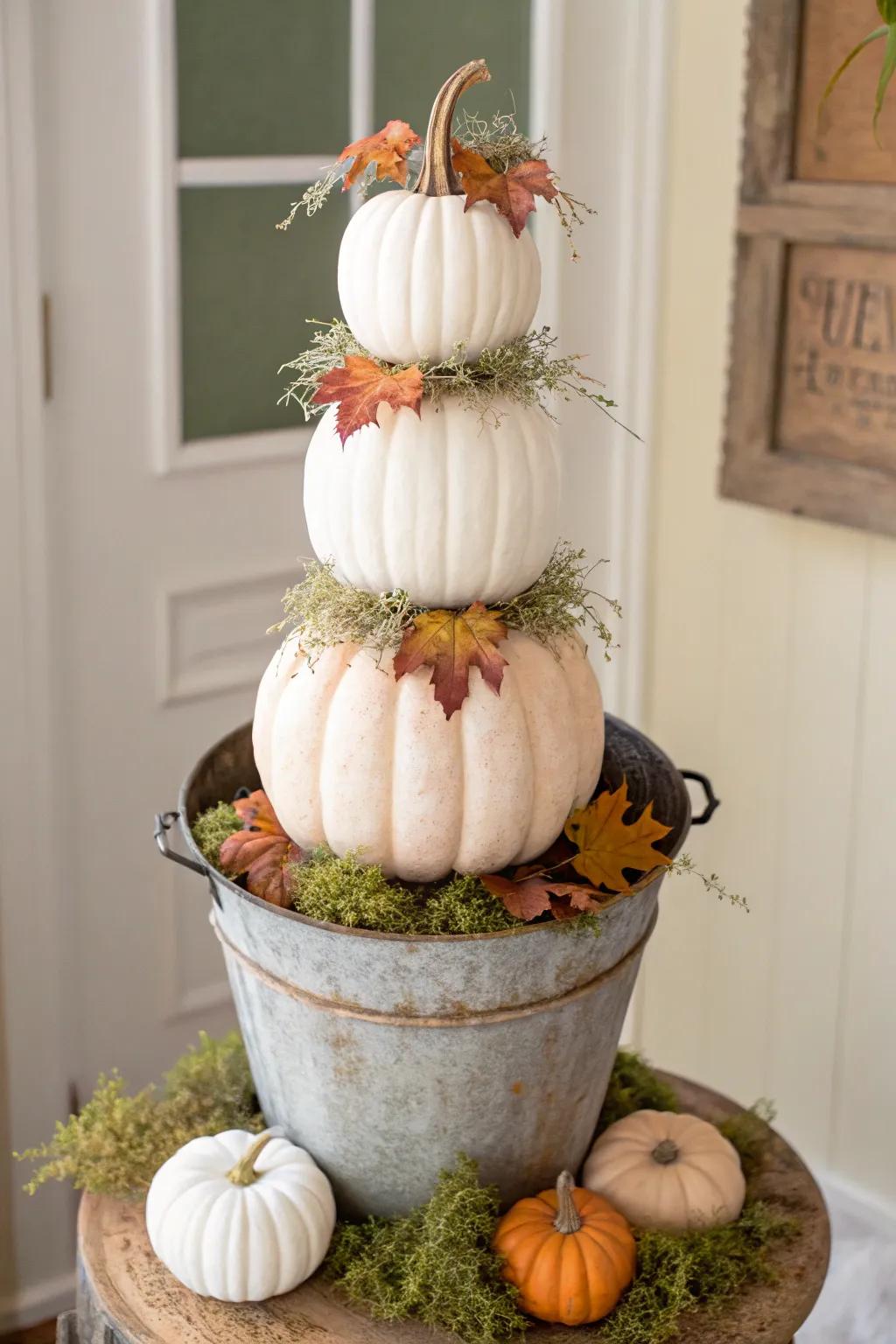 Embrace autumn's charm with a rustic pumpkin topiary, where simplicity meets natural beauty.