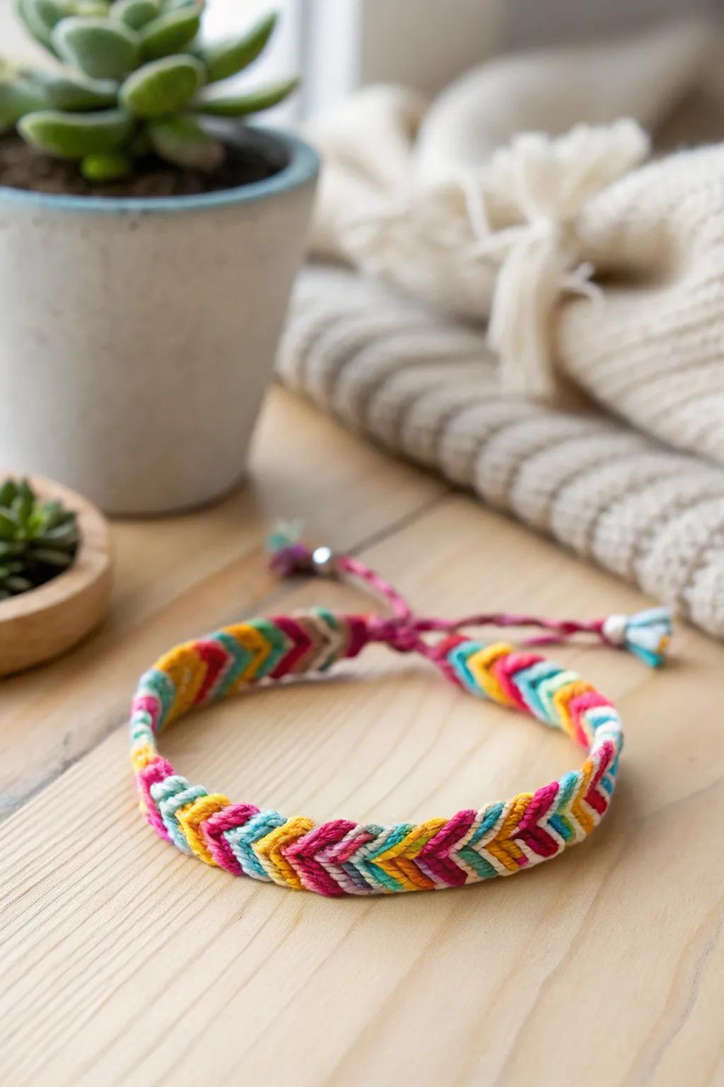 Delight in the artistry of the classic Candy Stripe friendship bracelet, where vibrant colors meet minimalist elegance.