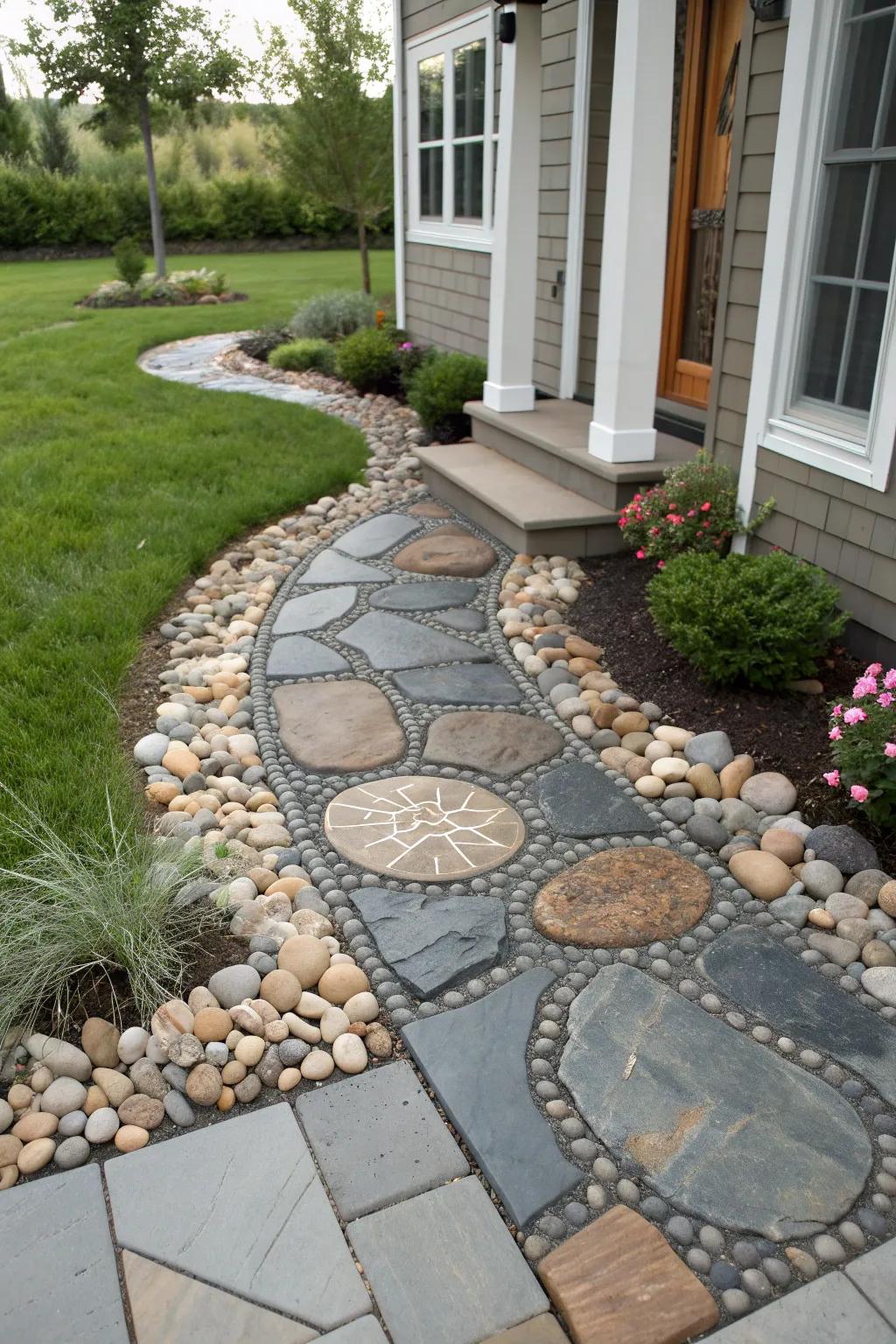 Transform your entrance with playful stepping stone patterns that showcase your unique style.