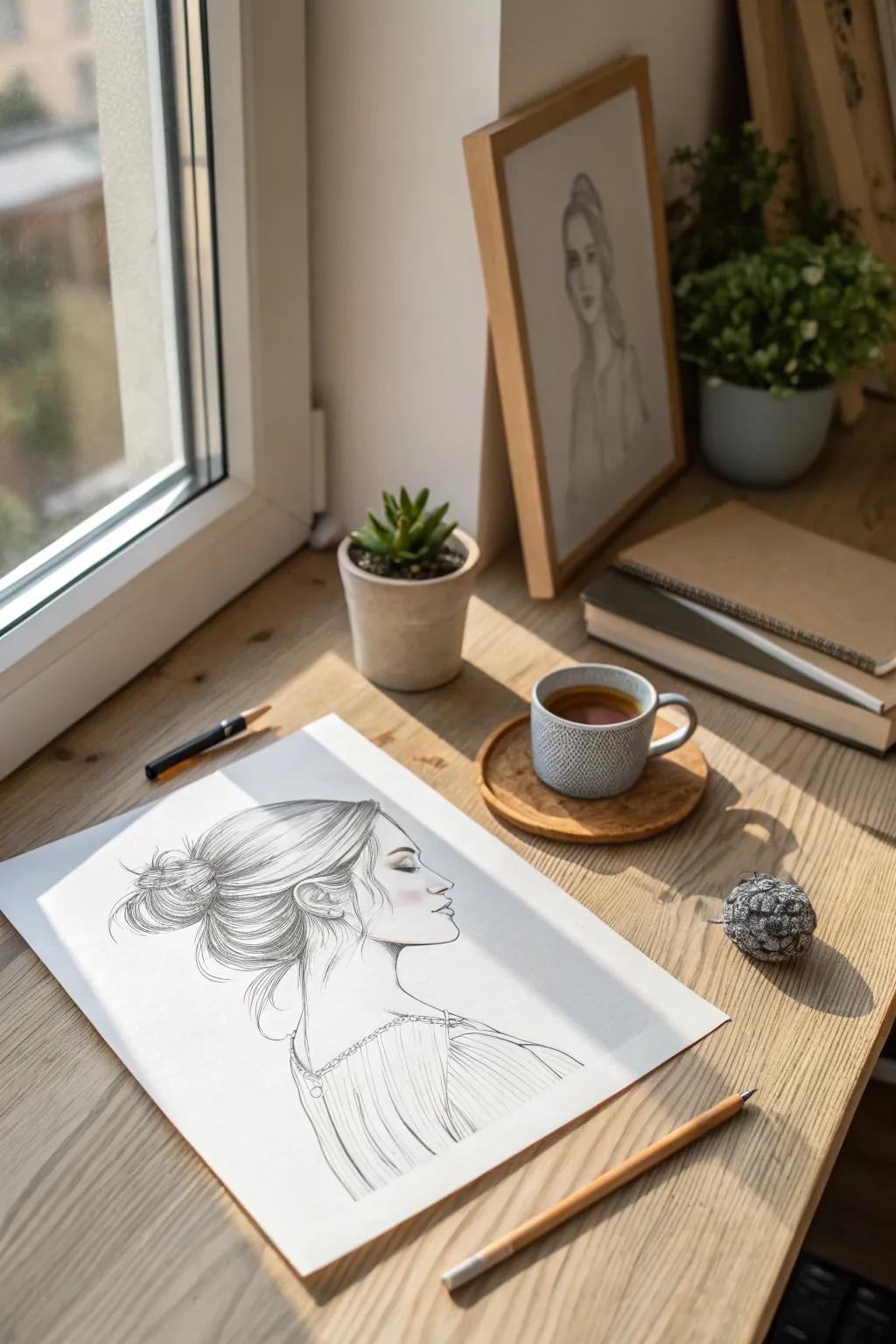 Embrace simplicity with a side profile sketch - a serene start to your creative day.