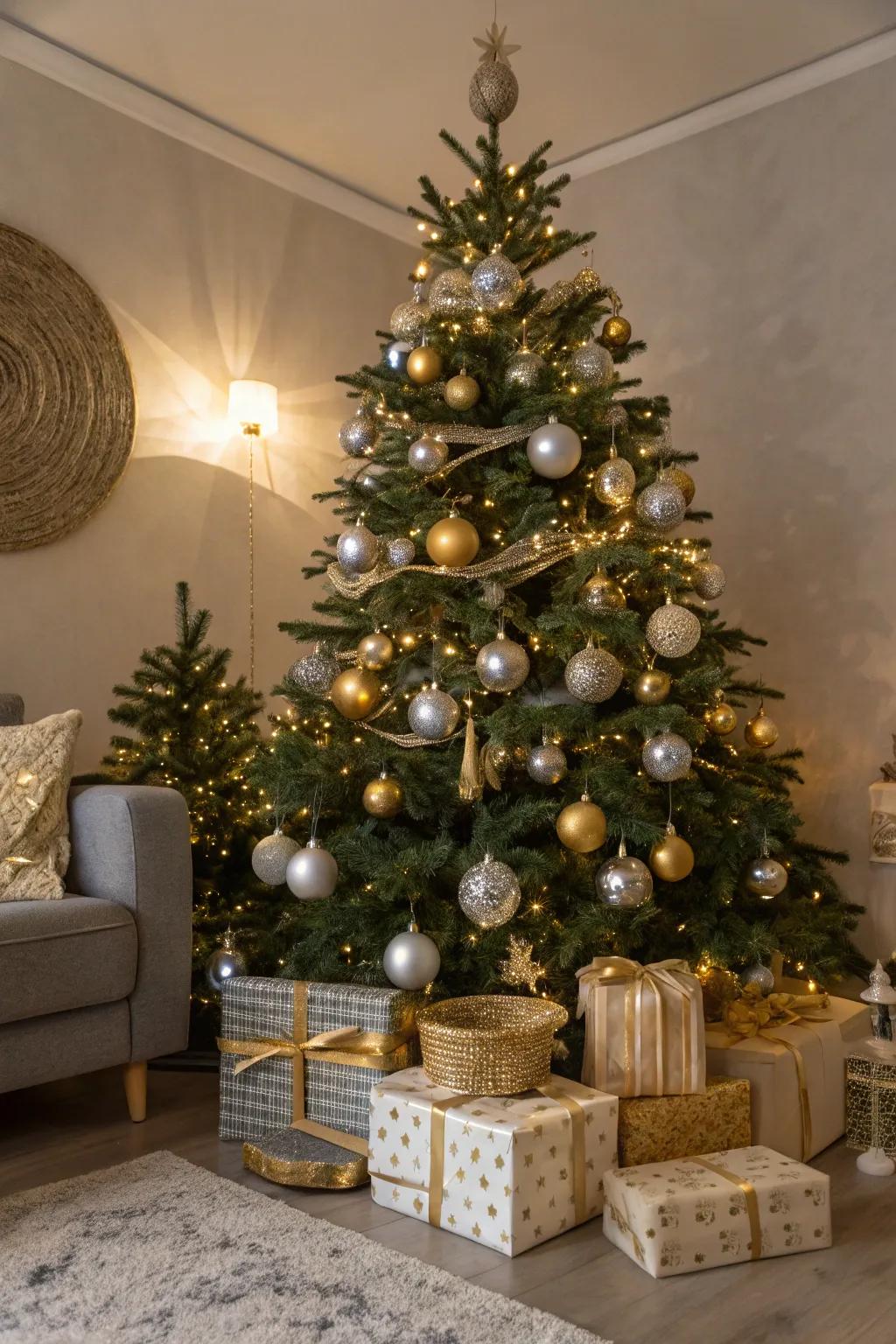 Classic baubles add timeless elegance to a festive tree.