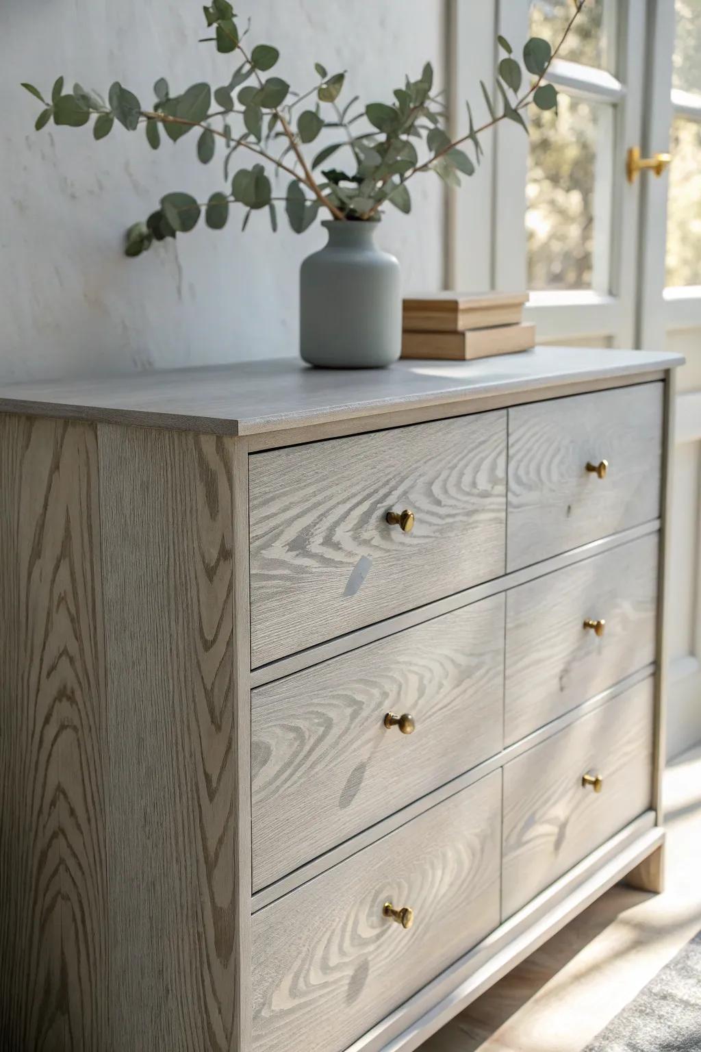 Elevate your space with a chic gray dresser that exudes simplicity and style. #MinimalistElegance