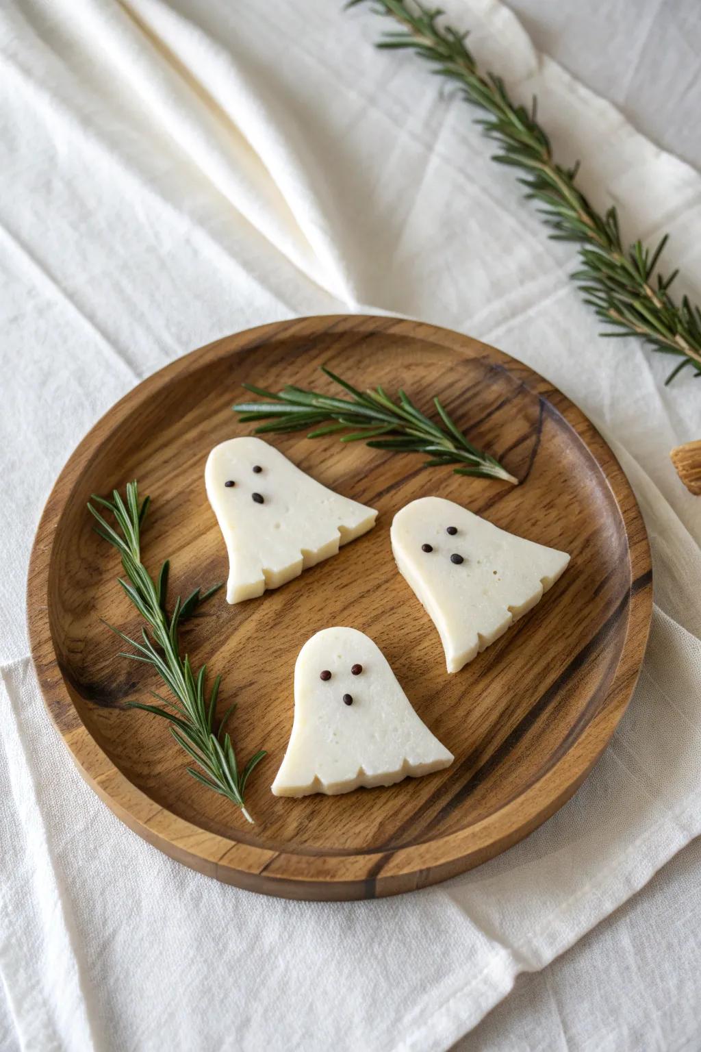 Boo-tifully crafted cheese ghosts for a spooktacular Halloween snack tray! 🎃✨