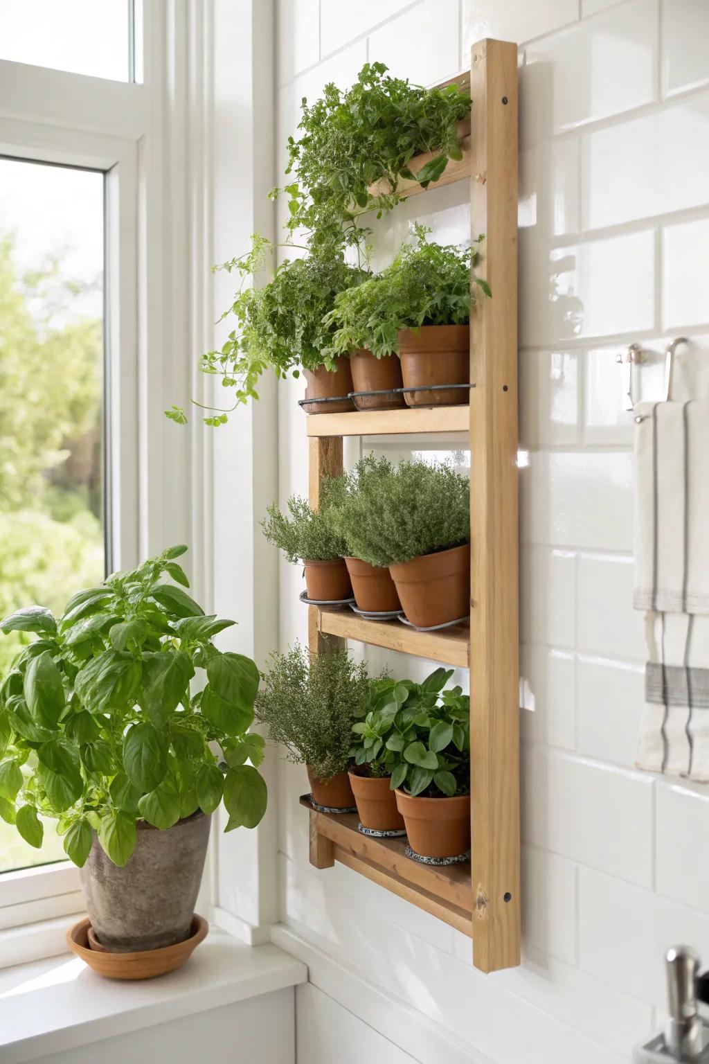 Transform your kitchen into a green oasis with a stylish vertical herb garden.