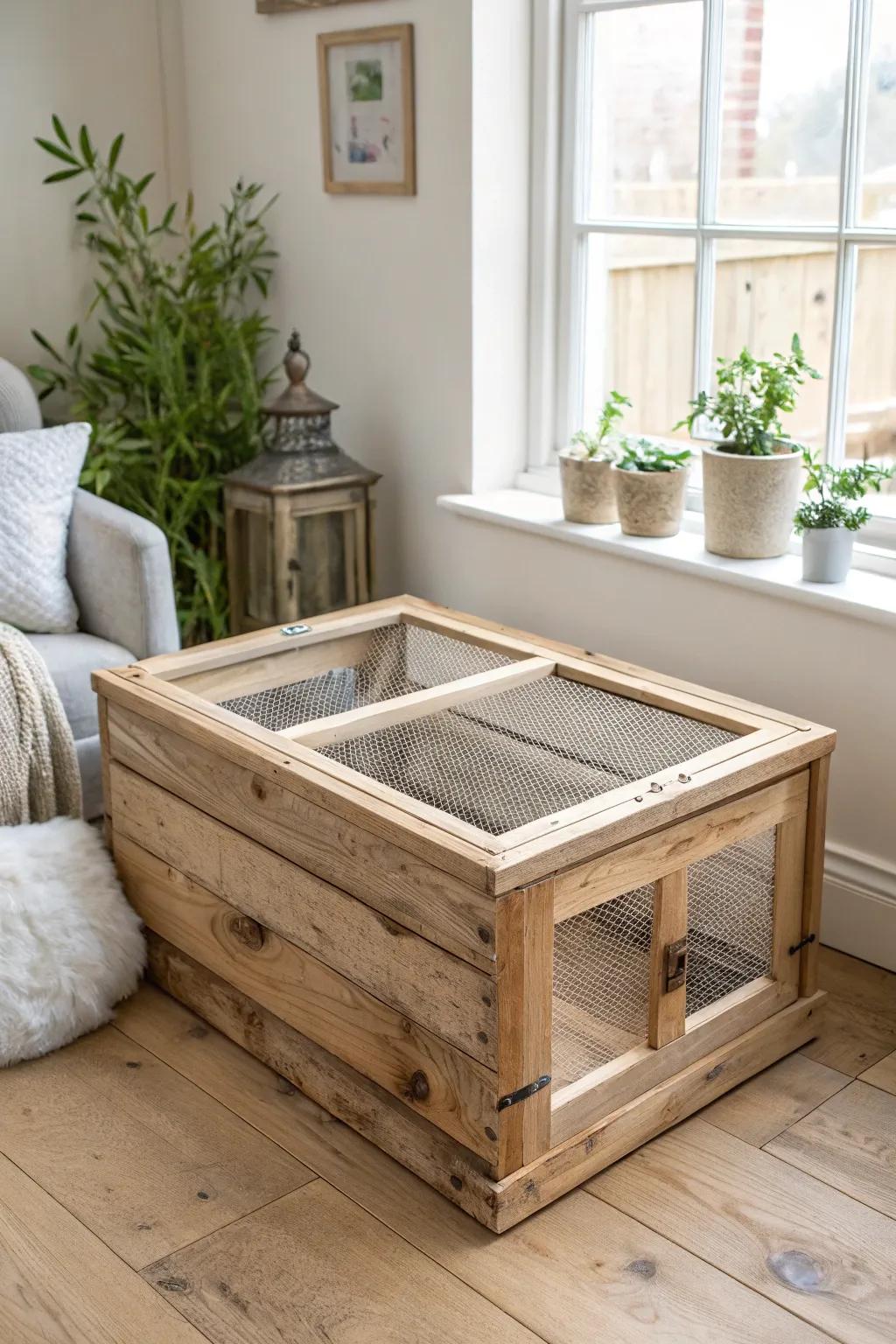 Transforming simplicity into charm: Craft your own rustic chick brooder with a touch of Scandinavian elegance.