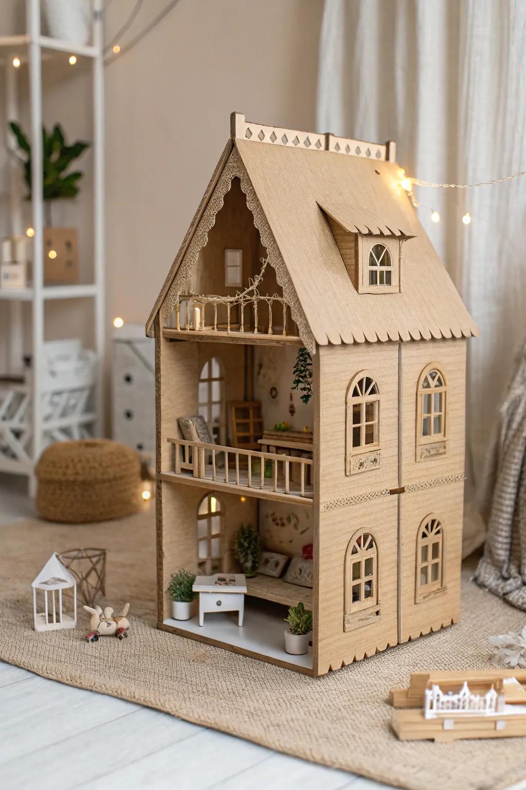 Cardboard Creativity: Transforming simple materials into a charming miniature home.