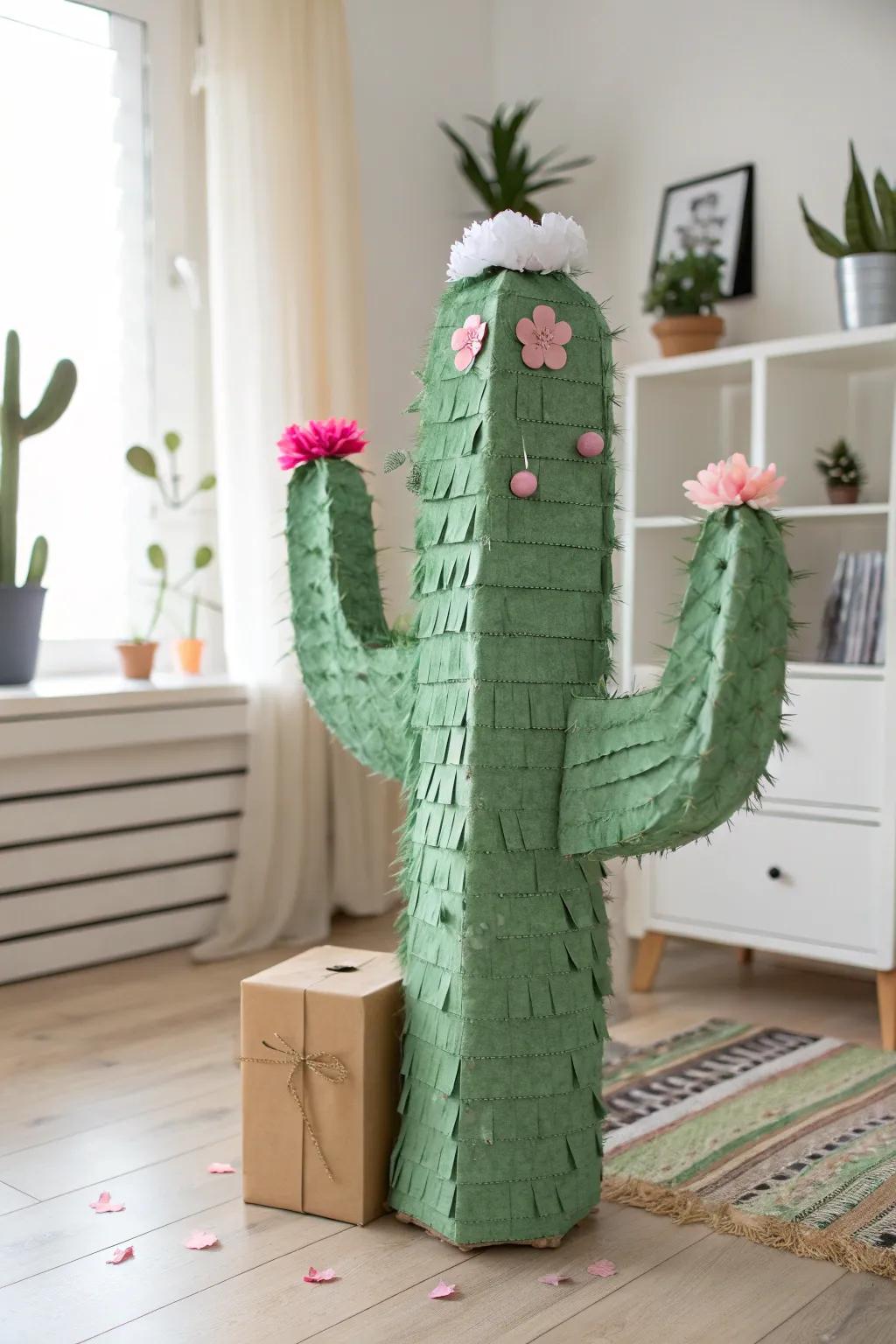 Bring a touch of desert charm to your party with this beautifully crafted cactus piñata!